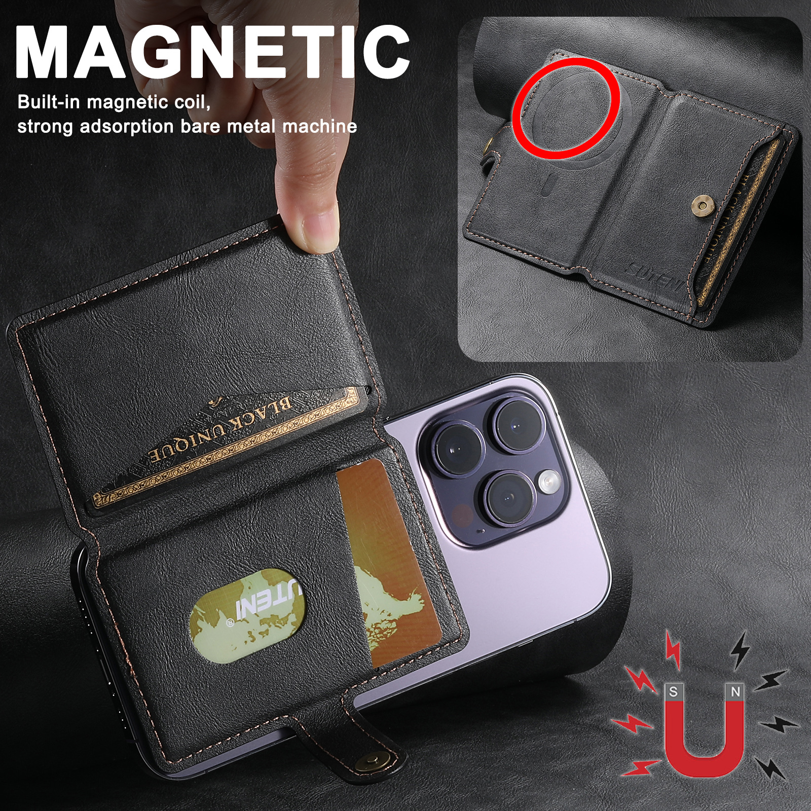 SUTENI S1 Luxury PU Leather Flip Pocket Card Storage Magnet Mobile Phone Wallet