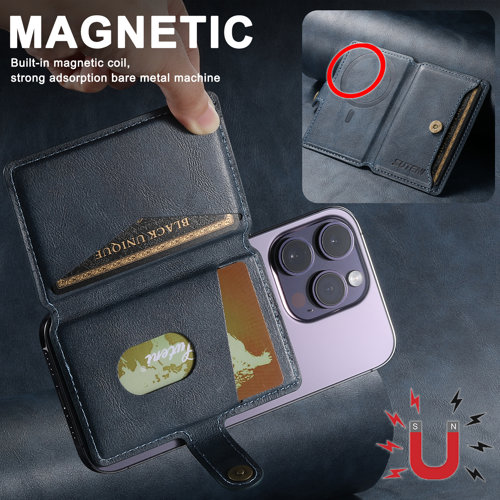 SUTENI S1 Luxury PU Leather Flip Pocket Card Storage Magnet Mobile Phone Wallet