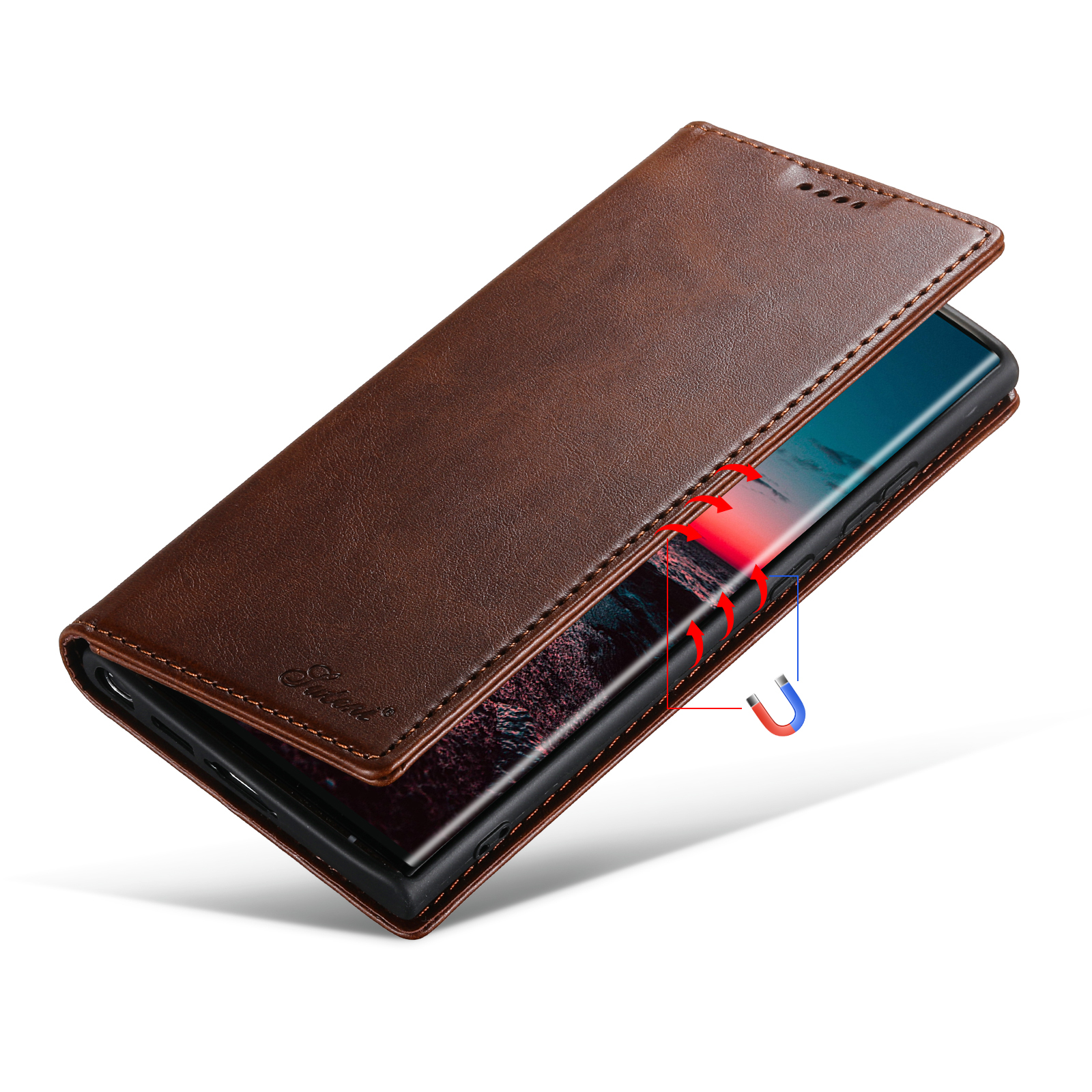 SUTENI J01 PU Leather Card Holder Stand Wallet Magnet Flip Cover Phone Case For Samsung S24Plus S23Ultra S22 Note20