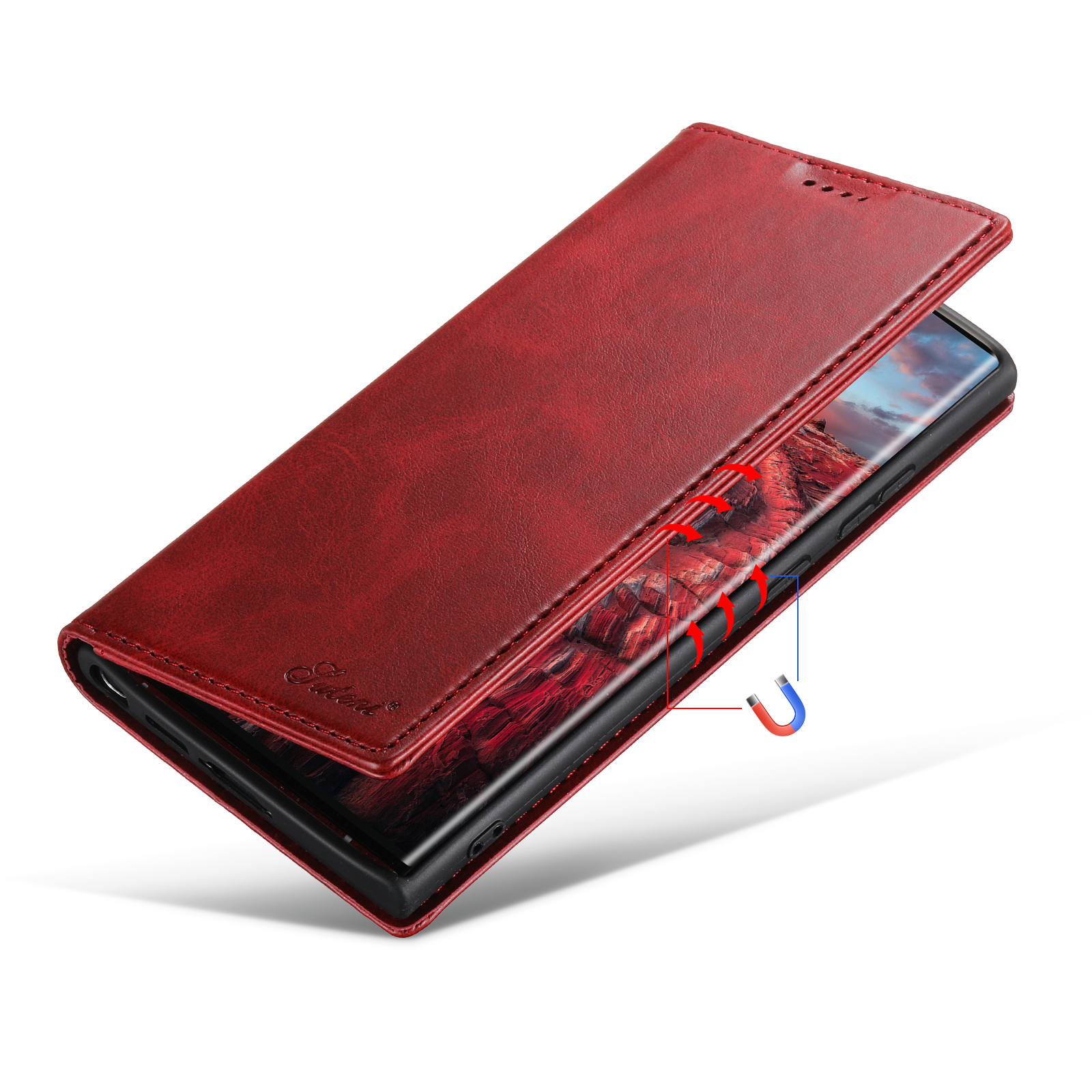 SUTENI J01 PU Leather Card Holder Stand Wallet Magnet Flip Cover Phone Case For Samsung S24Plus S23Ultra S22 Note20