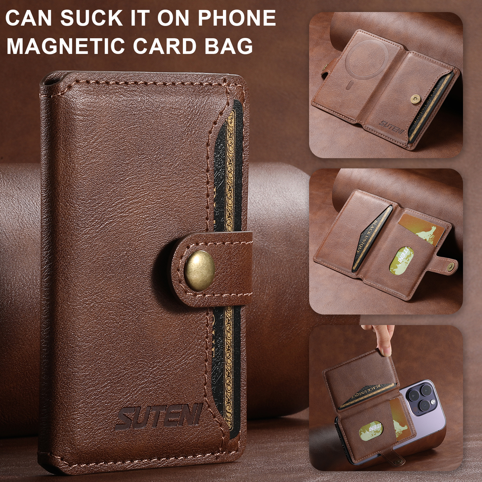 SUTENI S1 Luxury PU Leather Flip Pocket Card Storage Magnet Mobile Phone Wallet
