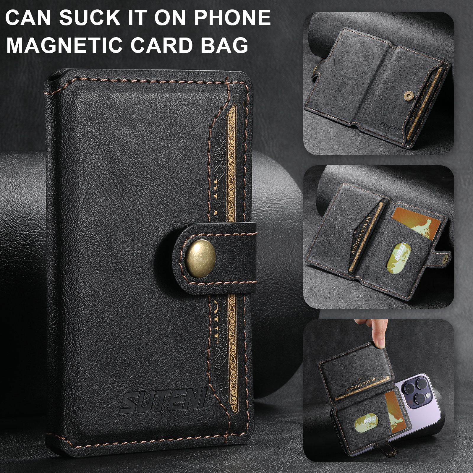 SUTENI S1 Luxury PU Leather Flip Pocket Card Storage Magnet Mobile Phone Wallet