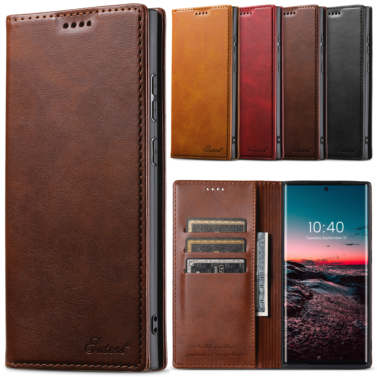 SUTENI J01 PU Leather Card Holder Stand Wallet Magnet Flip Cover Phone Case For Samsung S24Plus S23Ultra S22 Note20