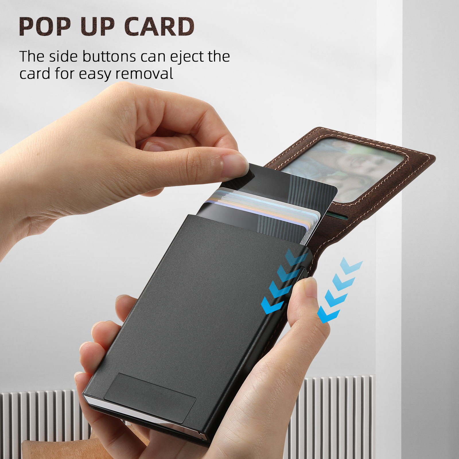 SUTENI KHLZ Luxury PU Leather Card Slot Wallet Flip Cover  Button card box Pressing The Button Automatically Ejects The Card