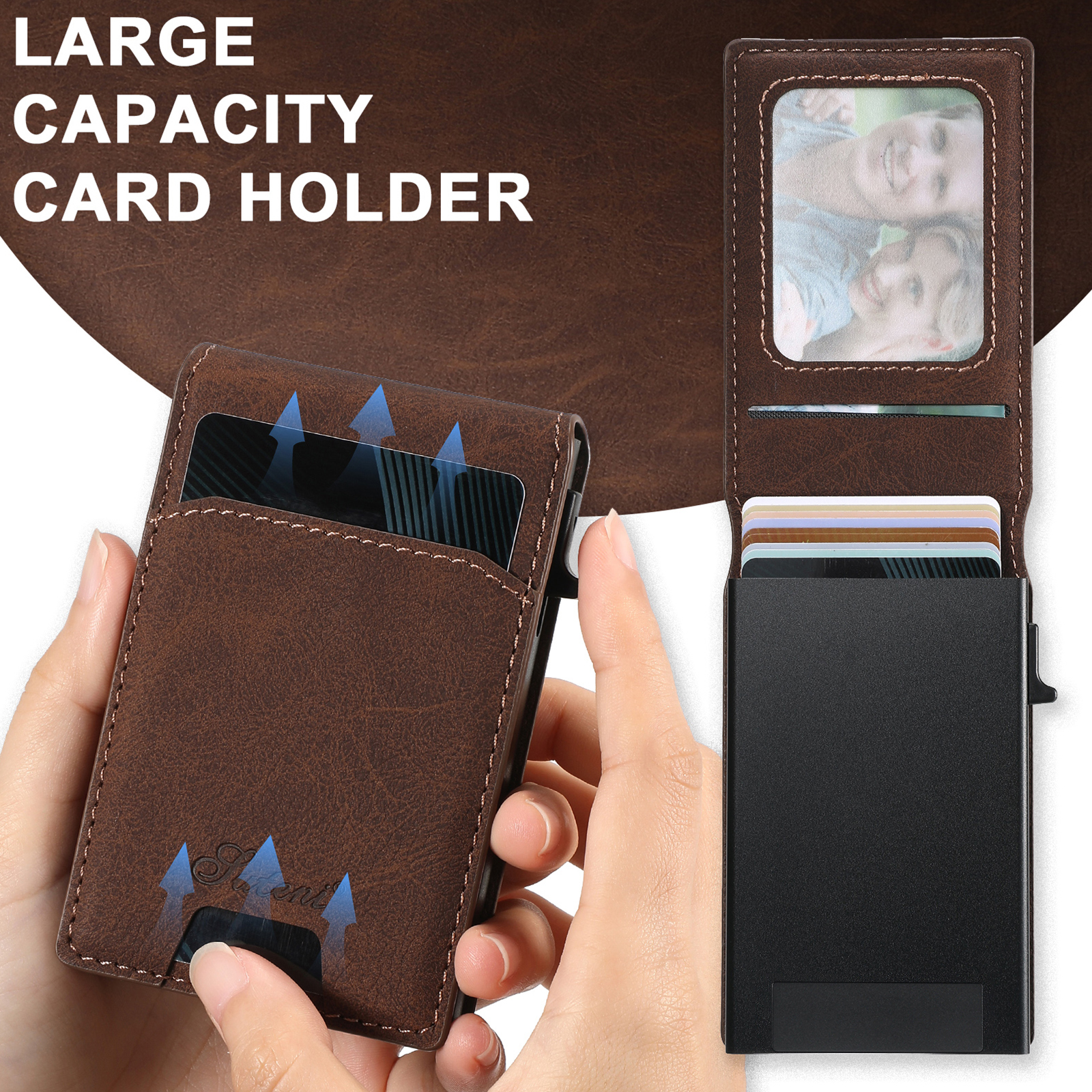 SUTENI KHLZ Luxury PU Leather Card Slot Wallet Flip Cover  Button card box Pressing The Button Automatically Ejects The Card