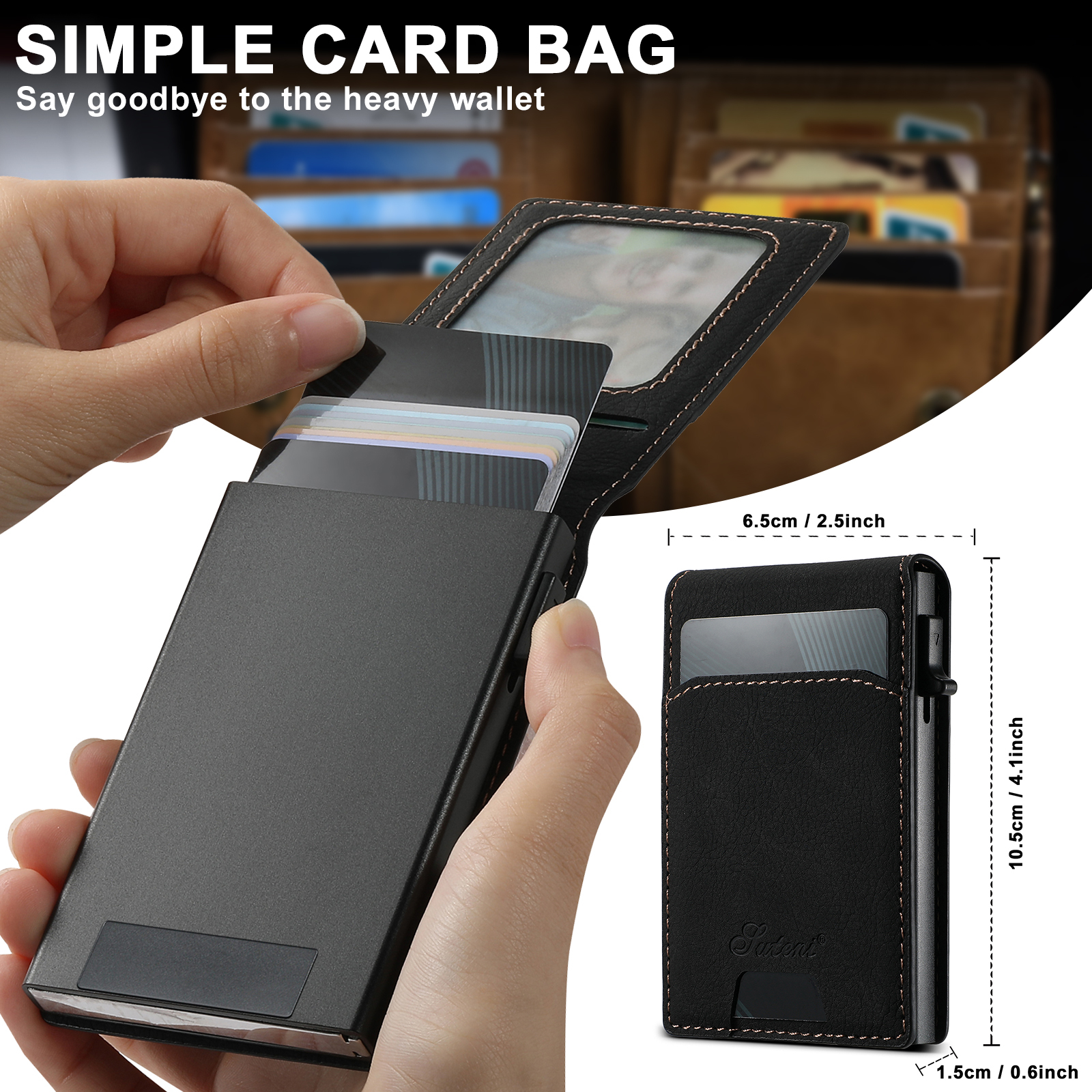 SUTENI KHLZ Luxury PU Leather Card Slot Wallet Flip Cover  Button card box Pressing The Button Automatically Ejects The Card