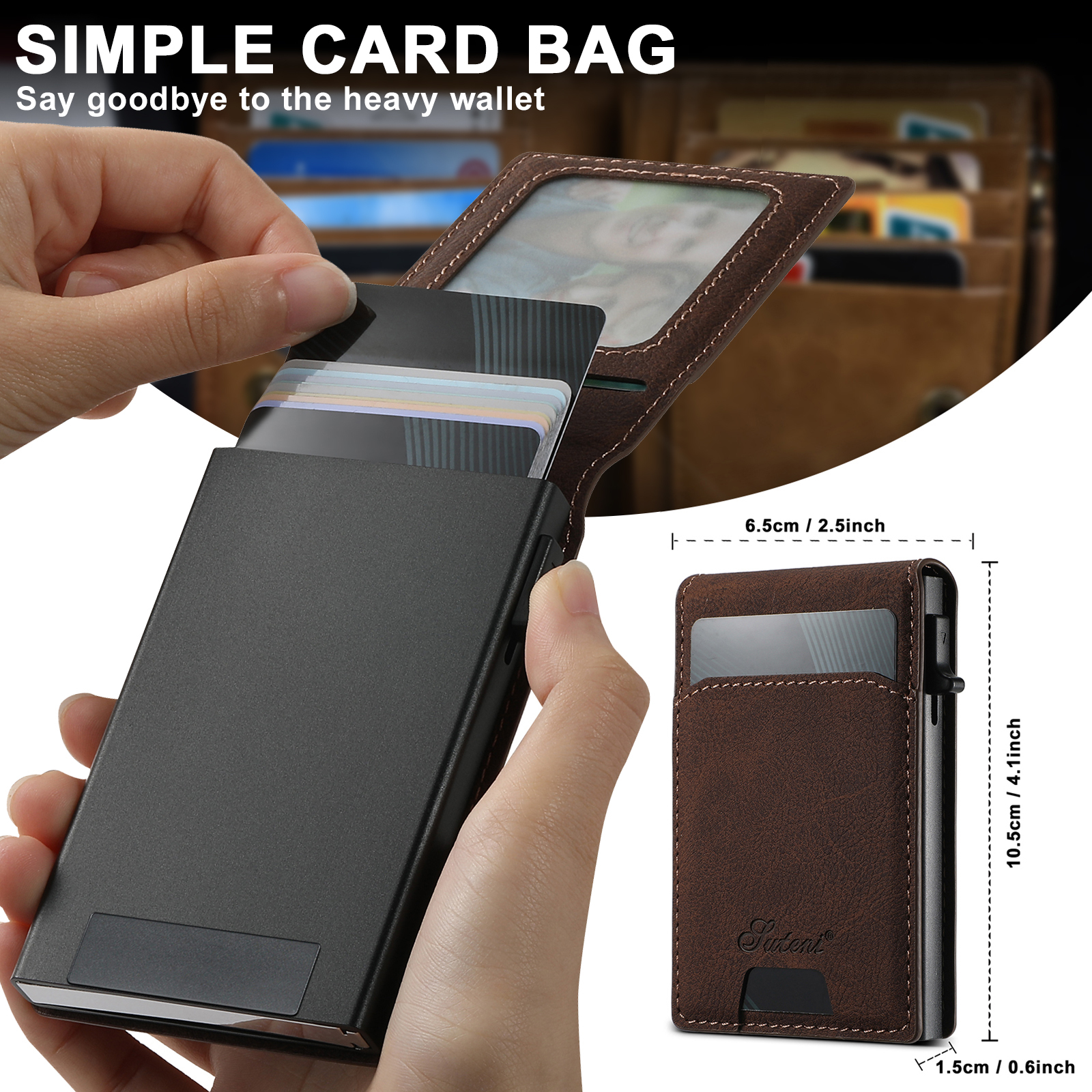 SUTENI KHLZ Luxury PU Leather Card Slot Wallet Flip Cover  Button card box Pressing The Button Automatically Ejects The Card