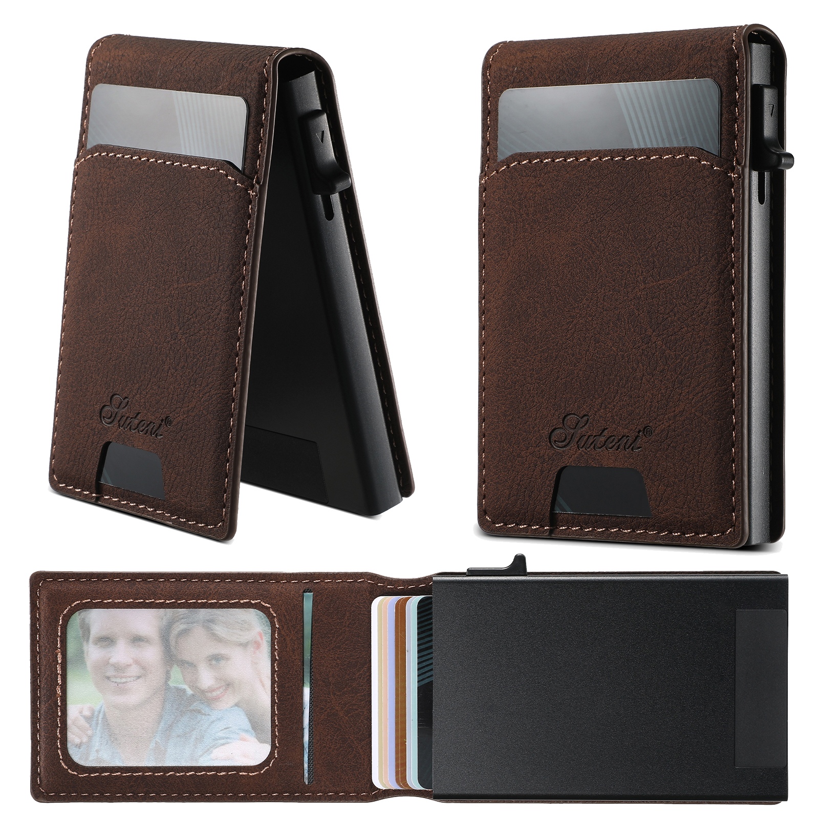 SUTENI KHLZ Luxury PU Leather Card Slot Wallet Flip Cover  Button card box Pressing The Button Automatically Ejects The Card