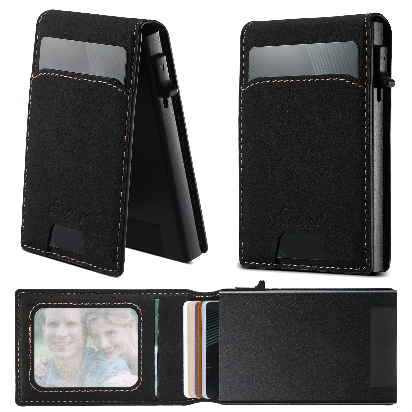 SUTENI KHLZ Luxury PU Leather Card Slot Wallet Flip Cover  Button card box Pressing The Button Automatically Ejects The Card
