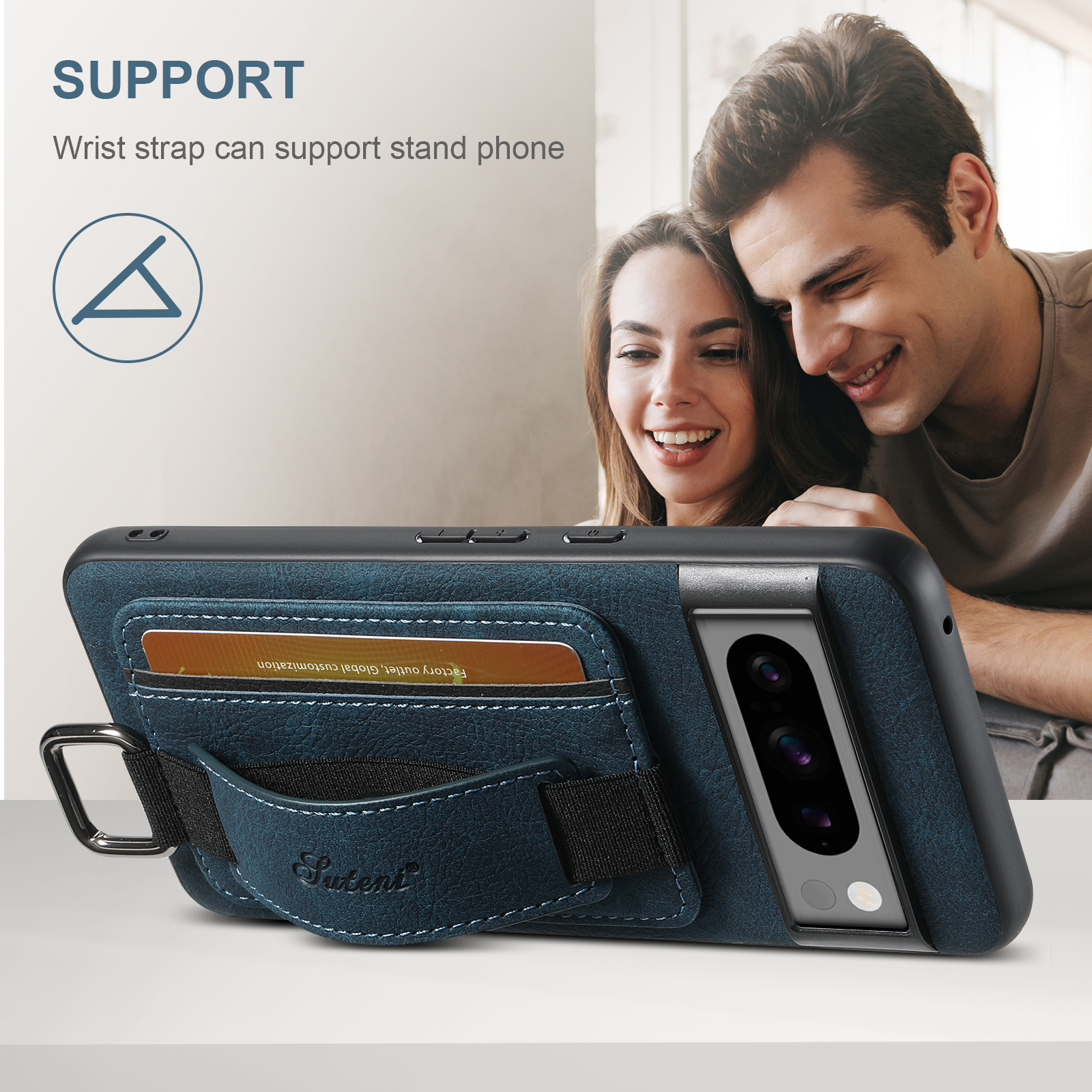 SUTENI H13LZ PU Leather Phone Case Wrist Strap Ring Buckle Card Holder Stand For Google Pixel 9XL 8Pro 7A 6