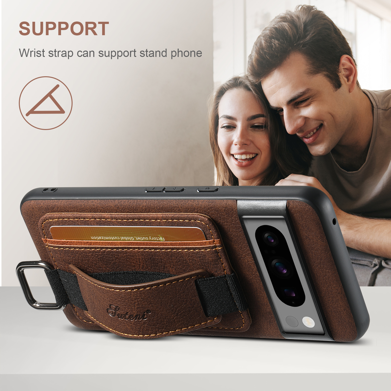 SUTENI H13LZ PU Leather Phone Case Wrist Strap Ring Buckle Card Holder Stand For Google Pixel 9XL 8Pro 7A 6