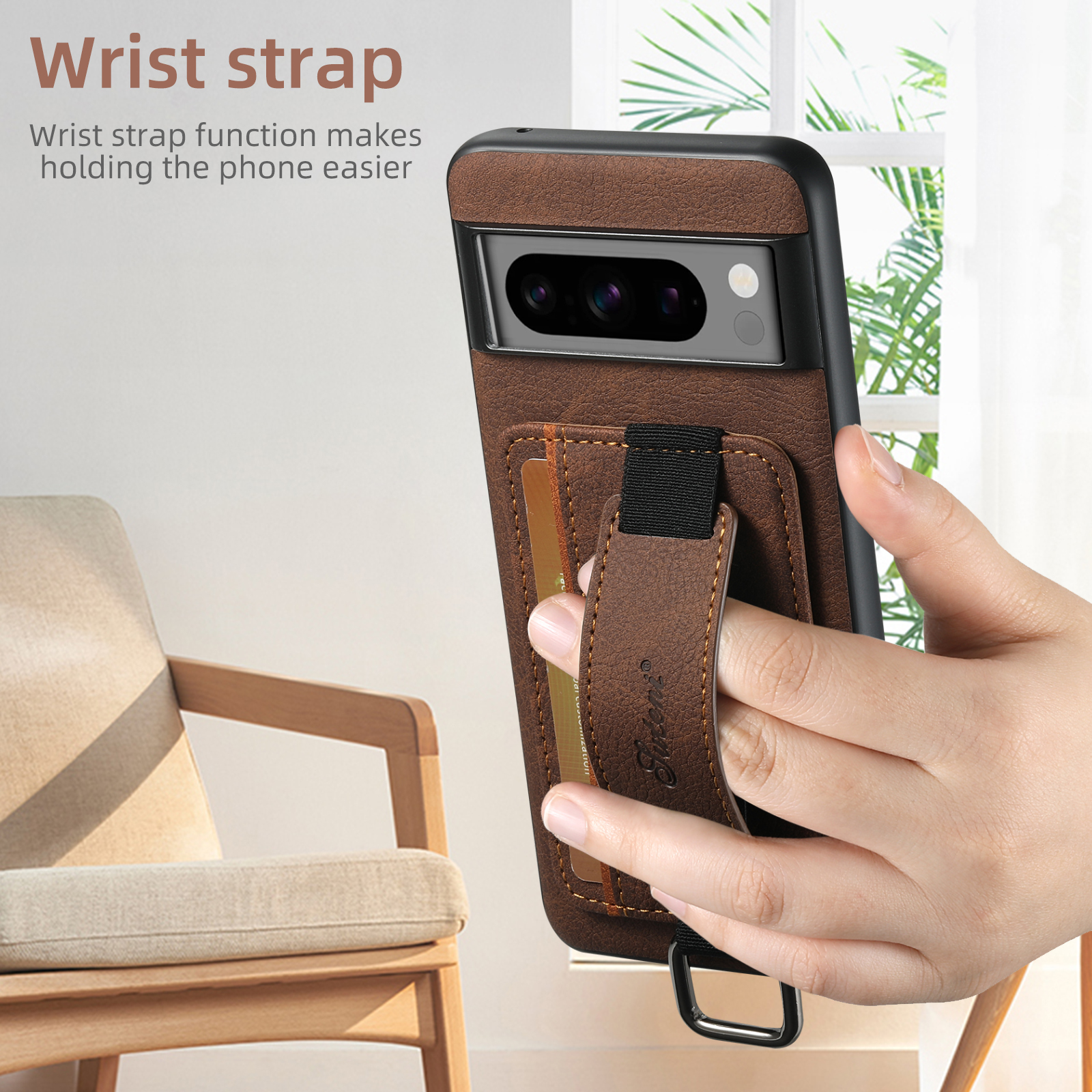 SUTENI H13LZ PU Leather Phone Case Wrist Strap Ring Buckle Card Holder Stand For Google Pixel 9XL 8Pro 7A 6
