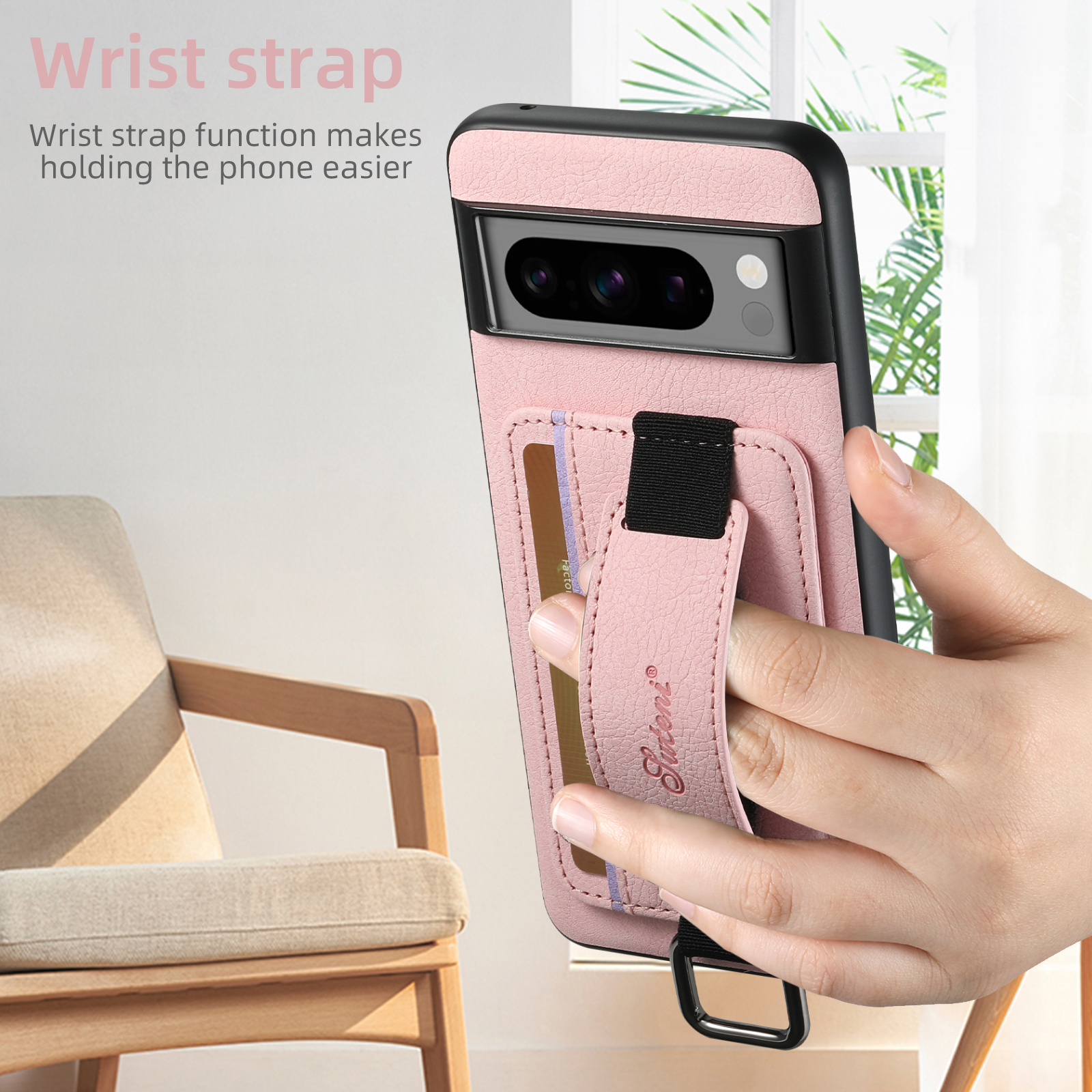 SUTENI H13LZ Faux Leather Phone Case Wrist Strap Ring Buckle Card Holder Stand For Google Pixel 10ProXL 9 8A 7 6