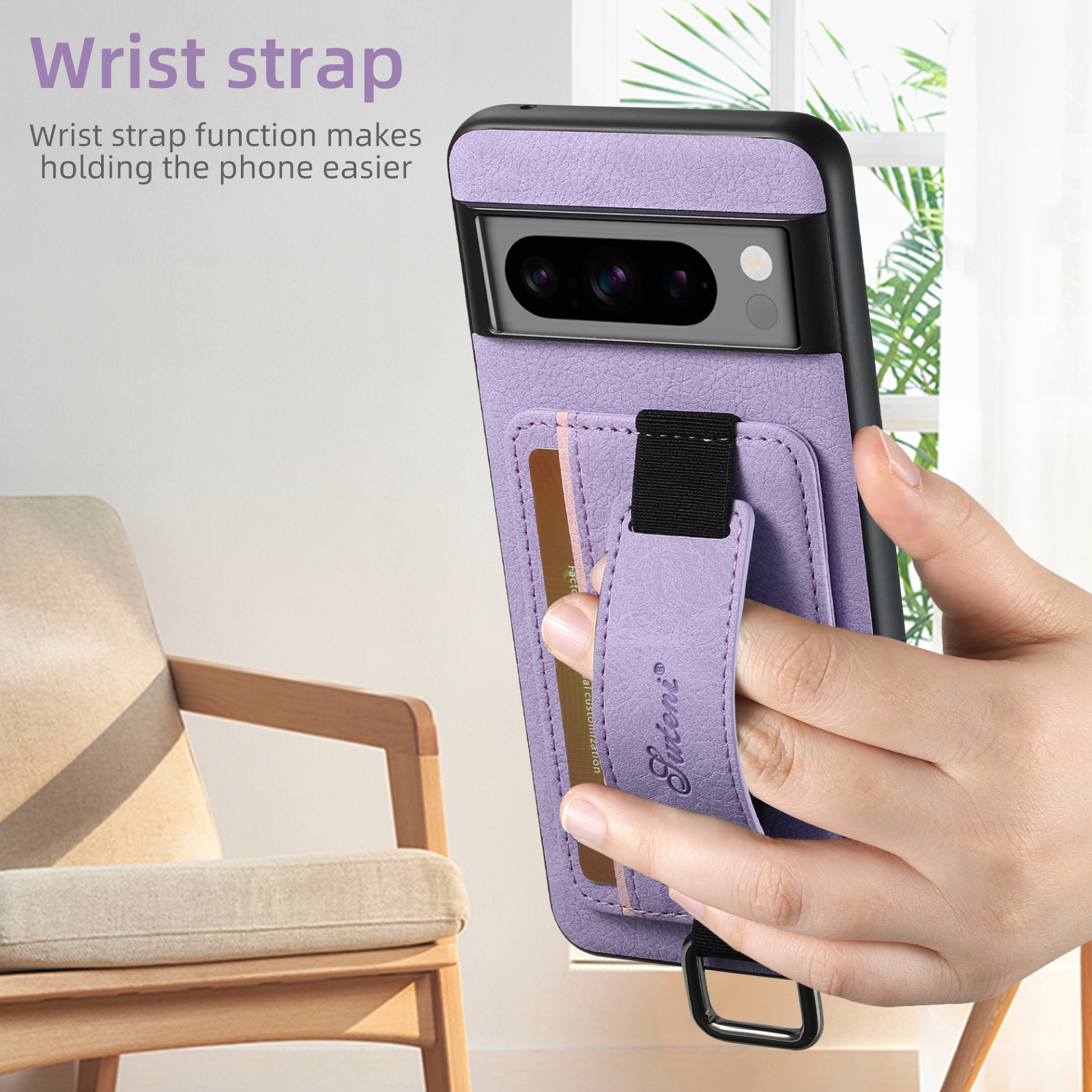 SUTENI H13LZ Faux Leather Phone Case Wrist Strap Ring Buckle Card Holder Stand For Google Pixel 10ProXL 9 8A 7 6