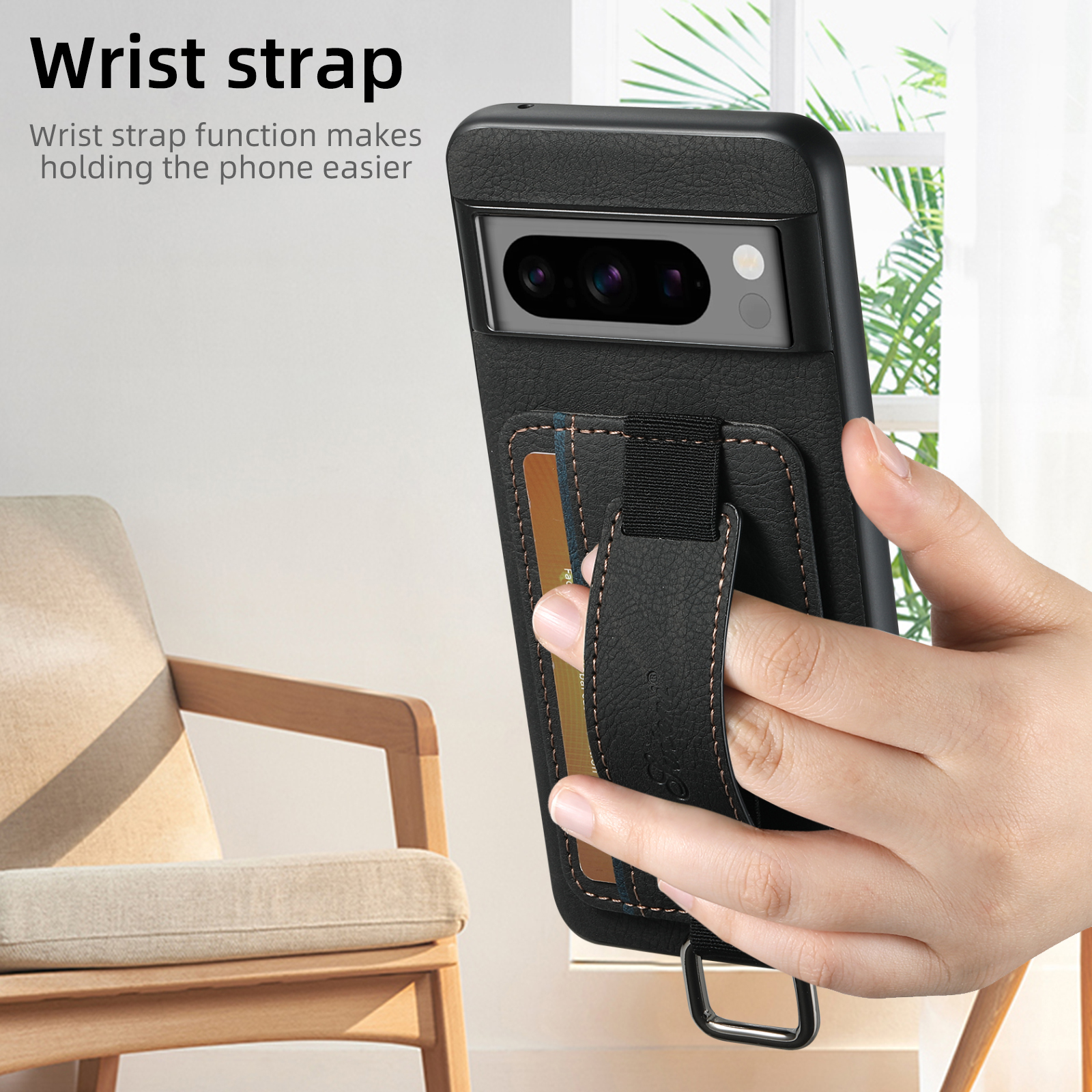 SUTENI H13LZ PU Leather Phone Case Wrist Strap Ring Buckle Card Holder Stand For Google Pixel 9XL 8Pro 7A 6