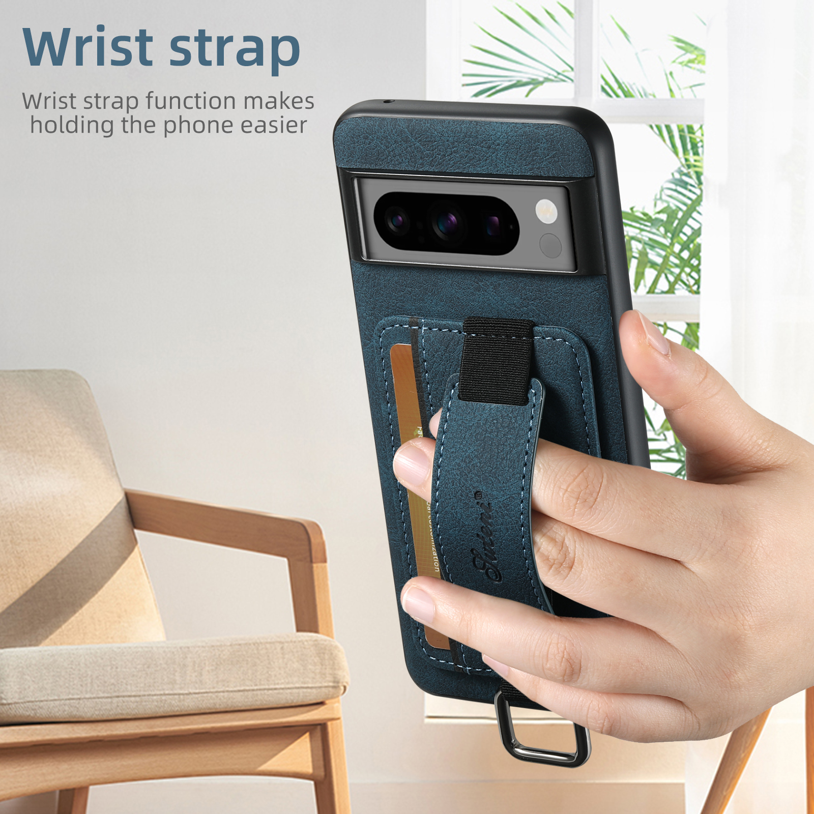 SUTENI H13LZ PU Leather Phone Case Wrist Strap Ring Buckle Card Holder Stand For Google Pixel 9XL 8Pro 7A 6