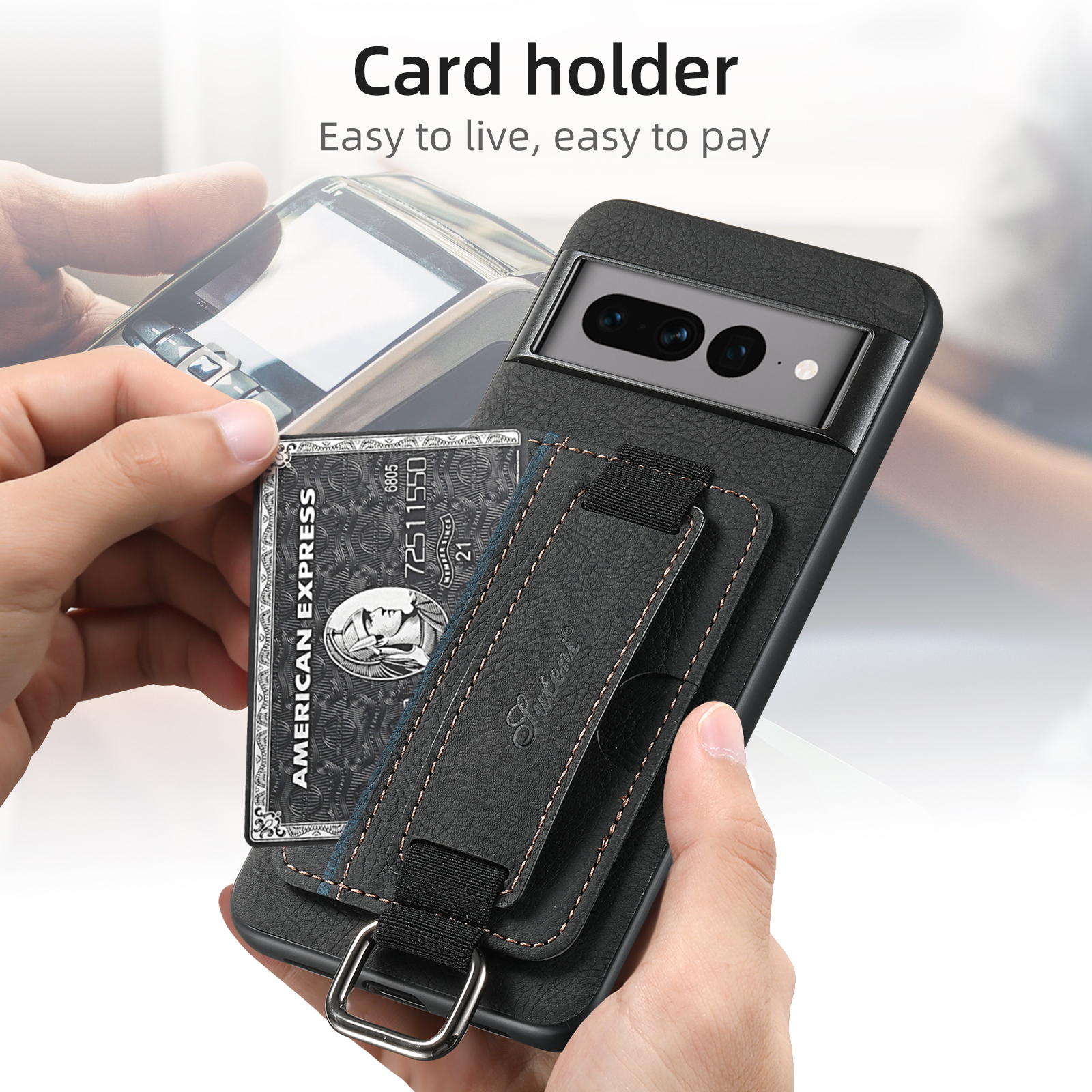 SUTENI H13LZ PU Leather Phone Case Wrist Strap Ring Buckle Card Holder Stand For Google Pixel 9XL 8Pro 7A 6