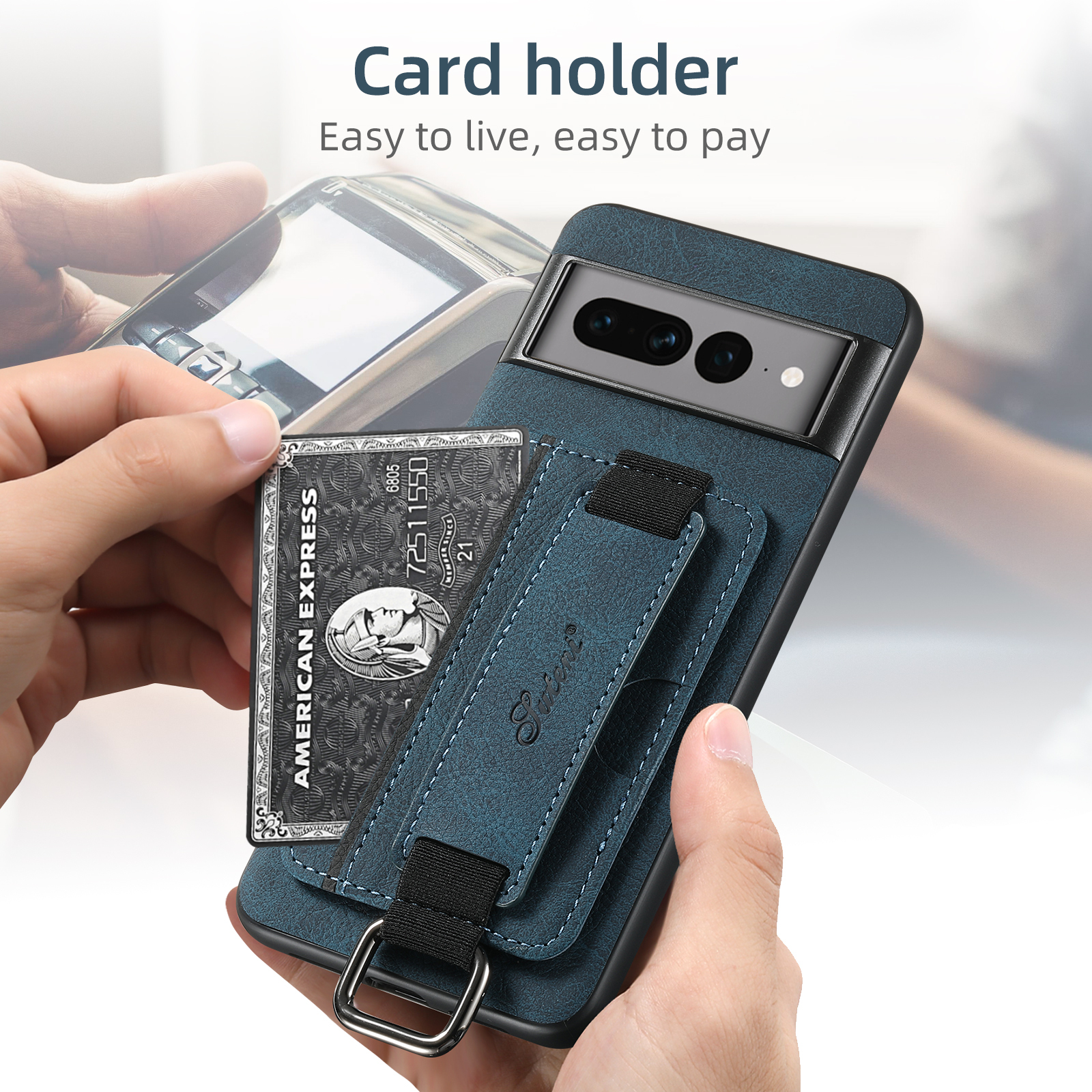 SUTENI H13LZ PU Leather Phone Case Wrist Strap Ring Buckle Card Holder Stand For Google Pixel 9XL 8Pro 7A 6