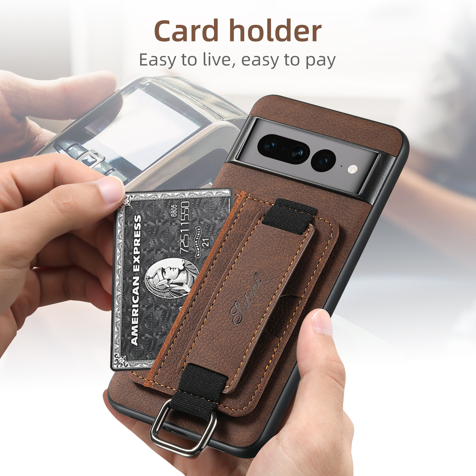 SUTENI H13LZ PU Leather Phone Case Wrist Strap Ring Buckle Card Holder Stand For Google Pixel 9XL 8Pro 7A 6