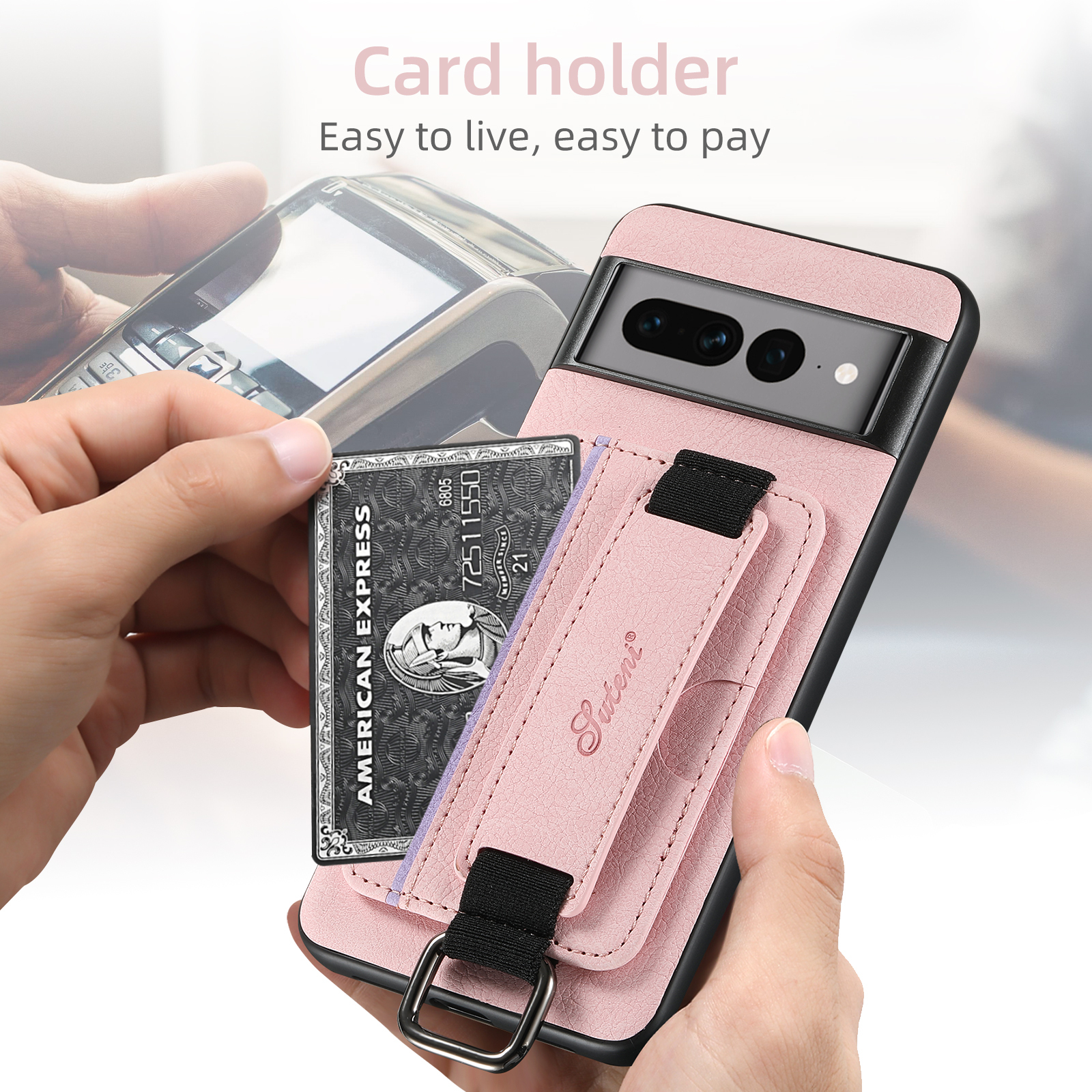 SUTENI H13LZ Faux Leather Phone Case Wrist Strap Ring Buckle Card Holder Stand For Google Pixel 10ProXL 9 8A 7 6