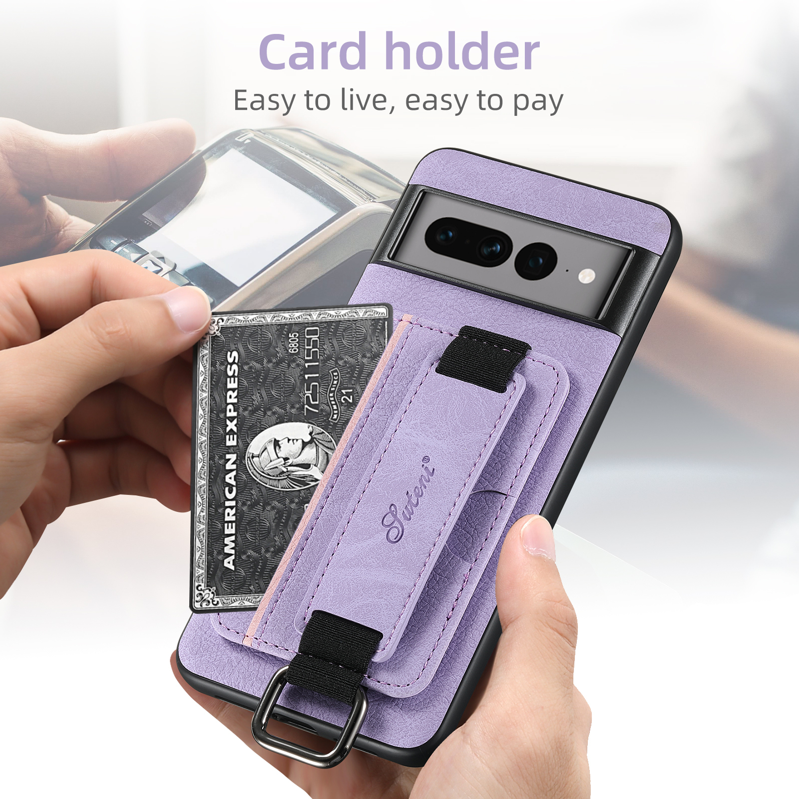 SUTENI H13LZ Faux Leather Phone Case Wrist Strap Ring Buckle Card Holder Stand For Google Pixel 10ProXL 9 8A 7 6