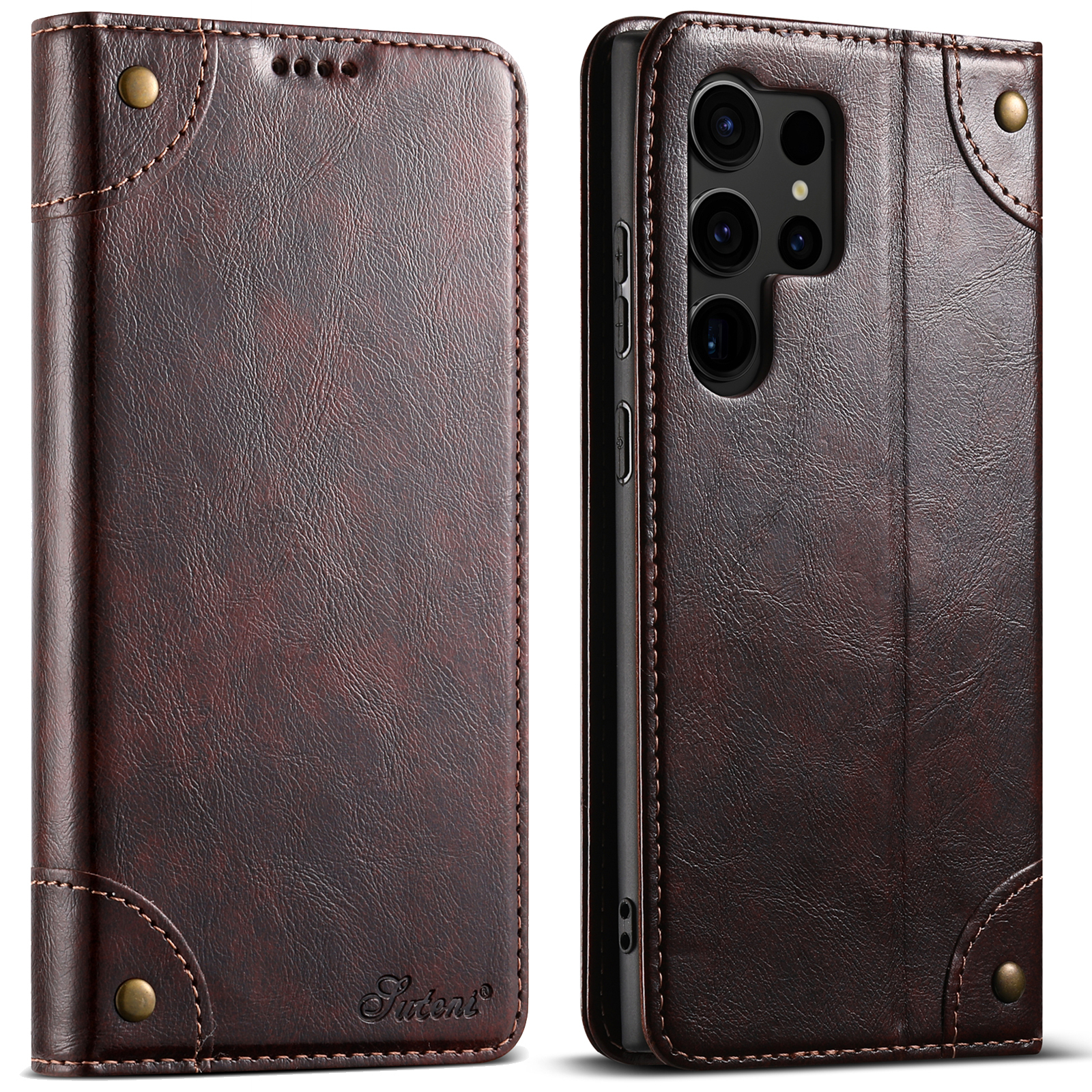 SUTENI BLK Phone Case PU Leather Card Holder Stand Wallet Magnet Flip Cover For Samsung S24Ultra S23Plus S22 Note20