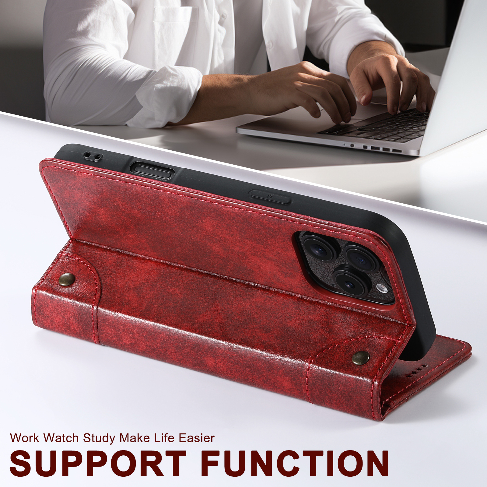 SUTENI BLK Phone Case Faux Leather Card Holder Stand Wallet Magnet Flip Cover For iPhone 17 Pro Max 16 Plus 15 14 13 mini 12 11