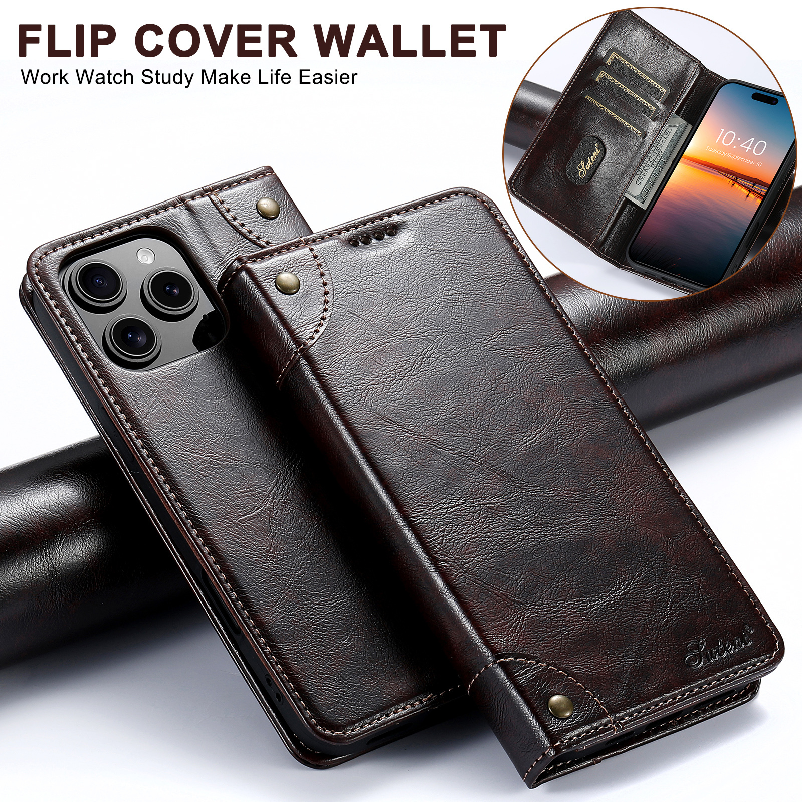 SUTENI BLK Phone Case PU Leather Card Holder Stand Wallet Magnet Flip Cover For iPhone 16 Pro Max 15 Plus 14 13 12 Mini 11