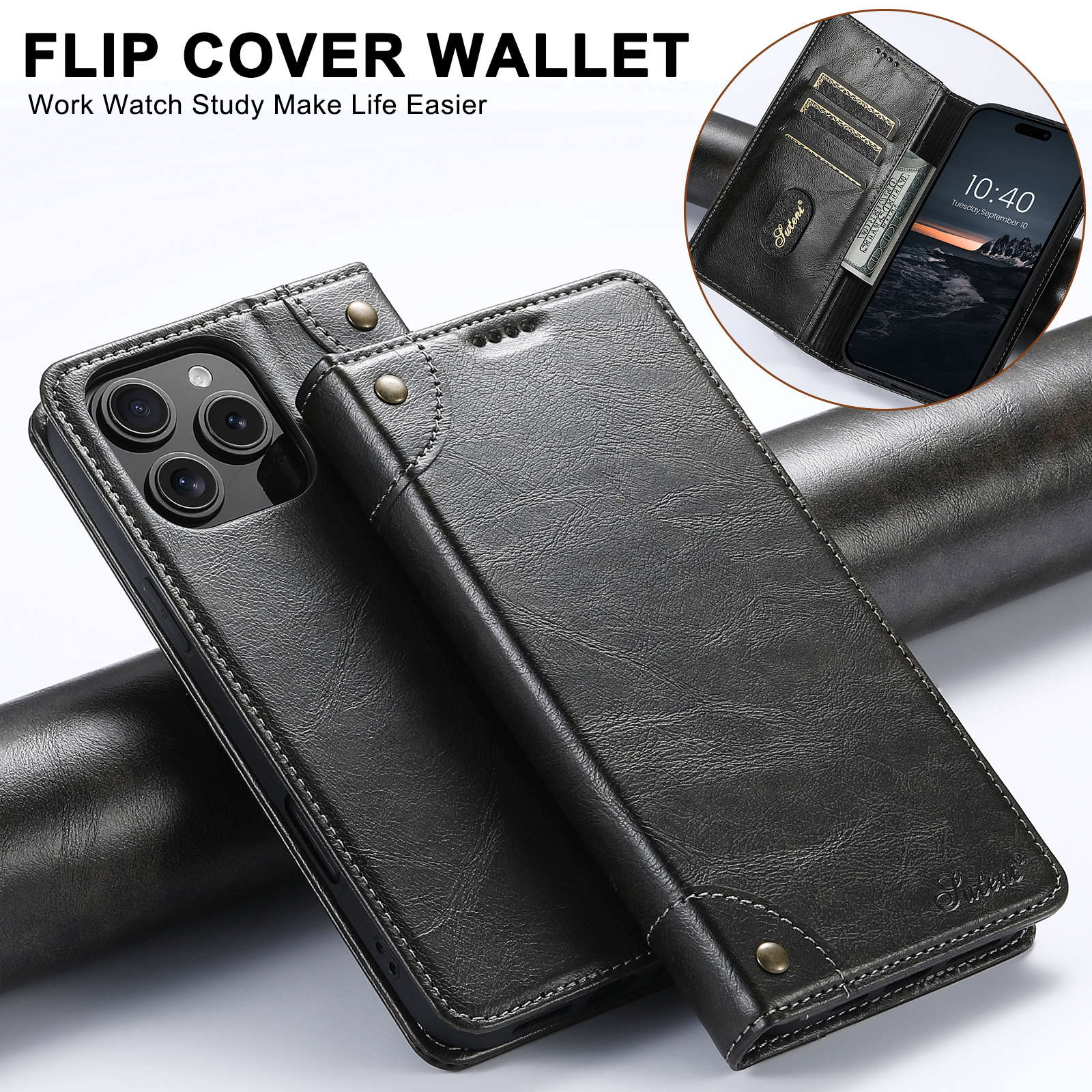 SUTENI BLK Phone Case PU Leather Card Holder Stand Wallet Magnet Flip Cover For iPhone 16 Pro Max 15 Plus 14 13 12 Mini 11