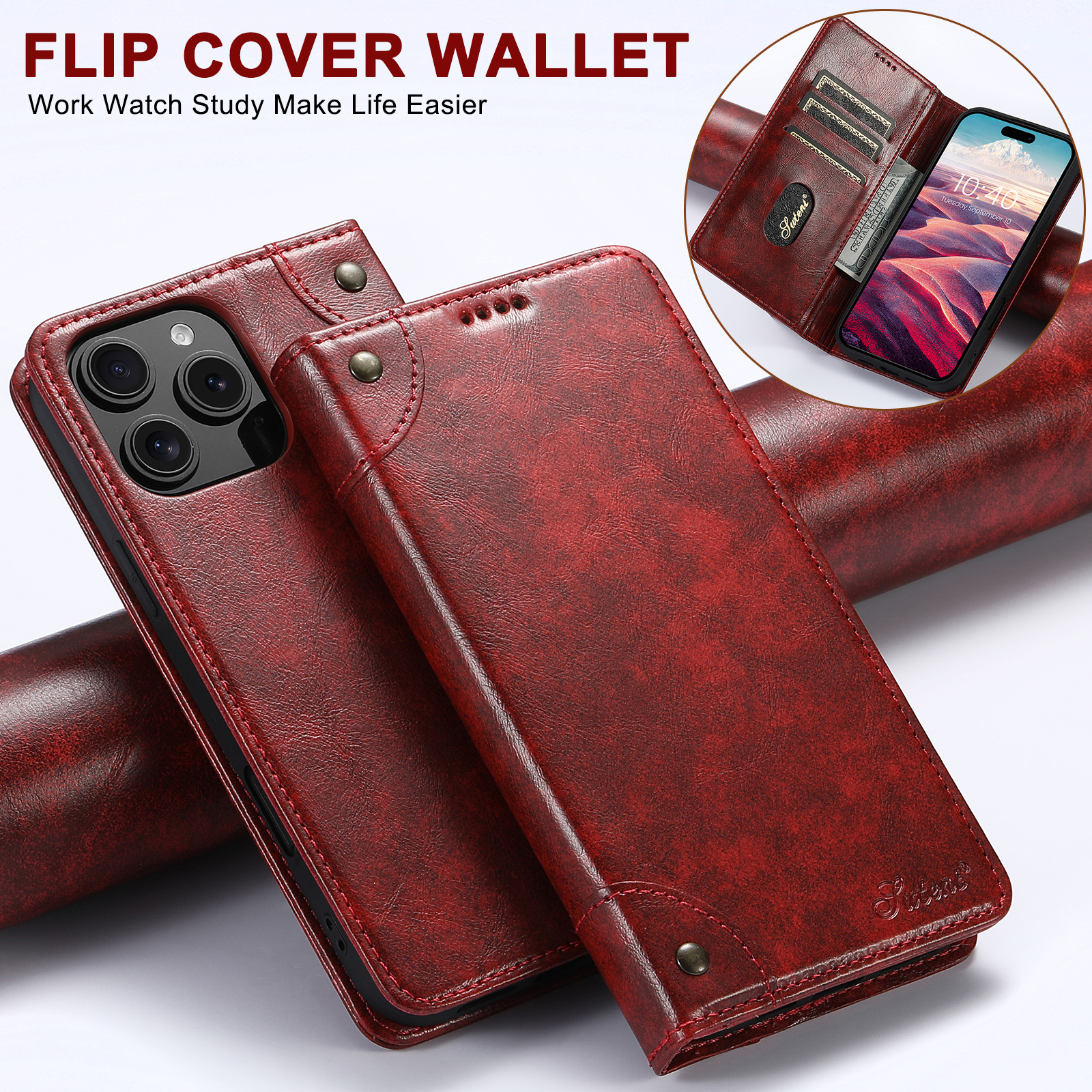 SUTENI BLK Phone Case Faux Leather Card Holder Stand Wallet Magnet Flip Cover For iPhone 17 Pro Max 16 Plus 15 14 13 mini 12 11