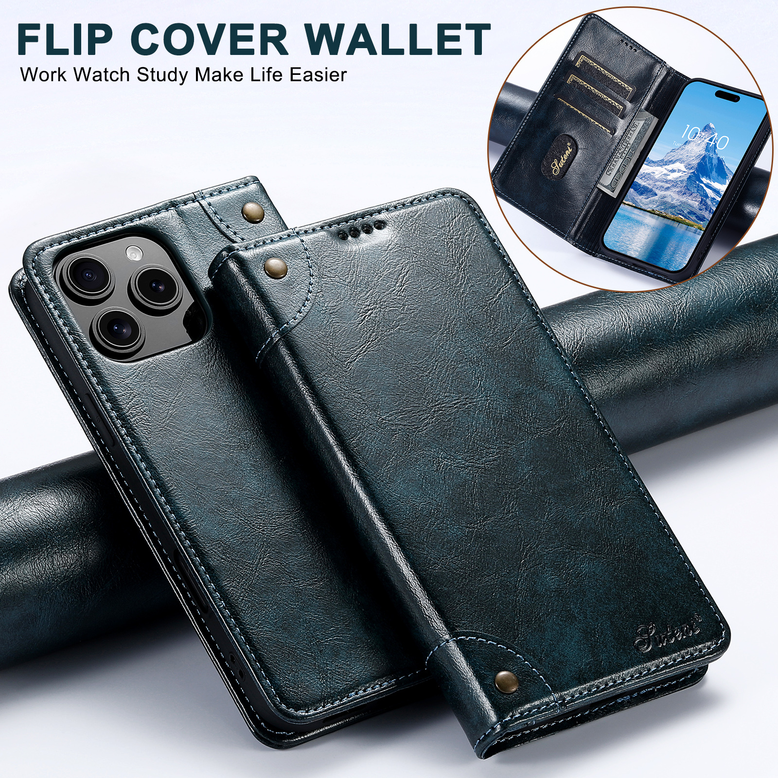 SUTENI BLK Phone Case PU Leather Card Holder Stand Wallet Magnet Flip Cover For iPhone 16 Pro Max 15 Plus 14 13 12 Mini 11