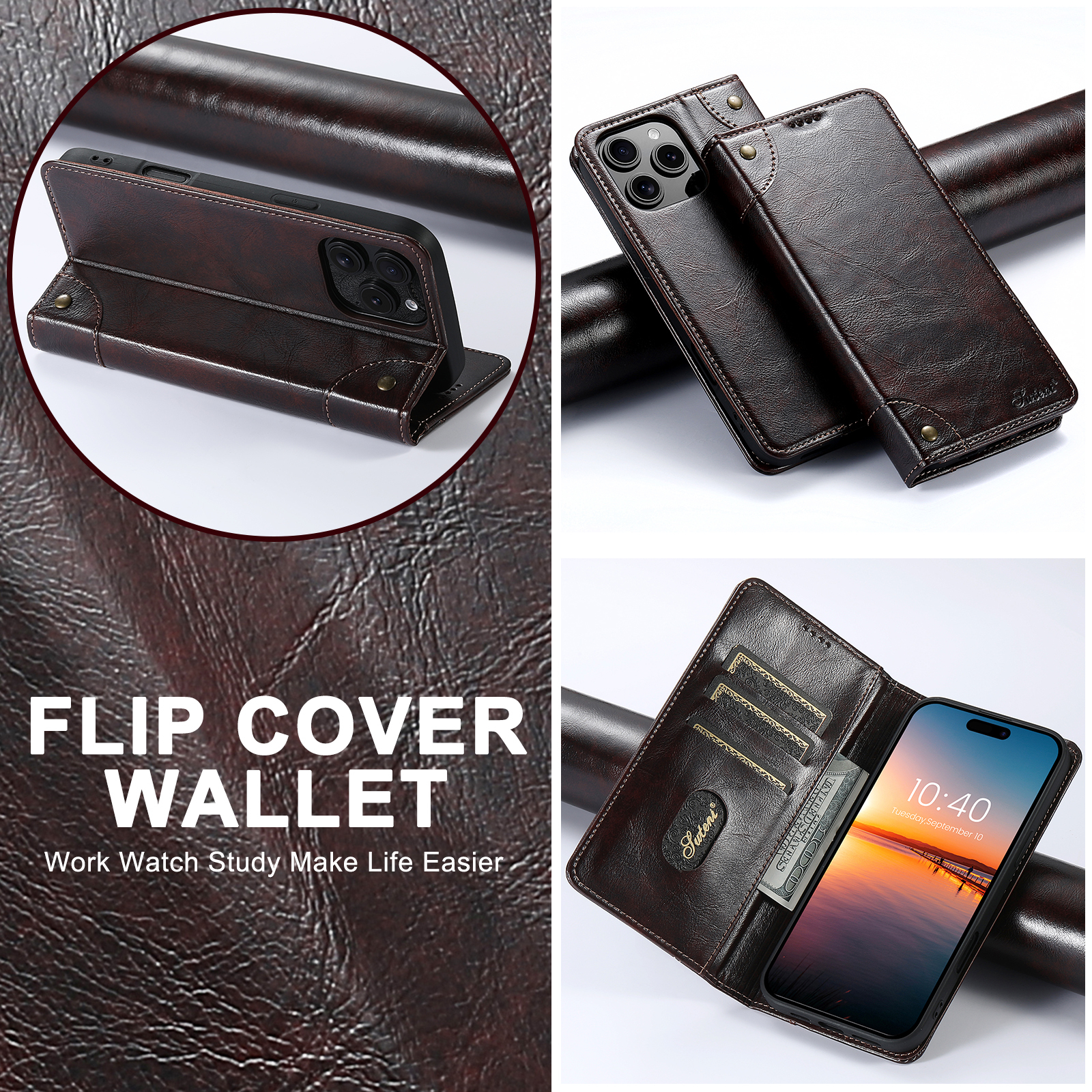 SUTENI BLK Phone Case PU Leather Card Holder Stand Wallet Magnet Flip Cover For iPhone 16 Pro Max 15 Plus 14 13 12 Mini 11