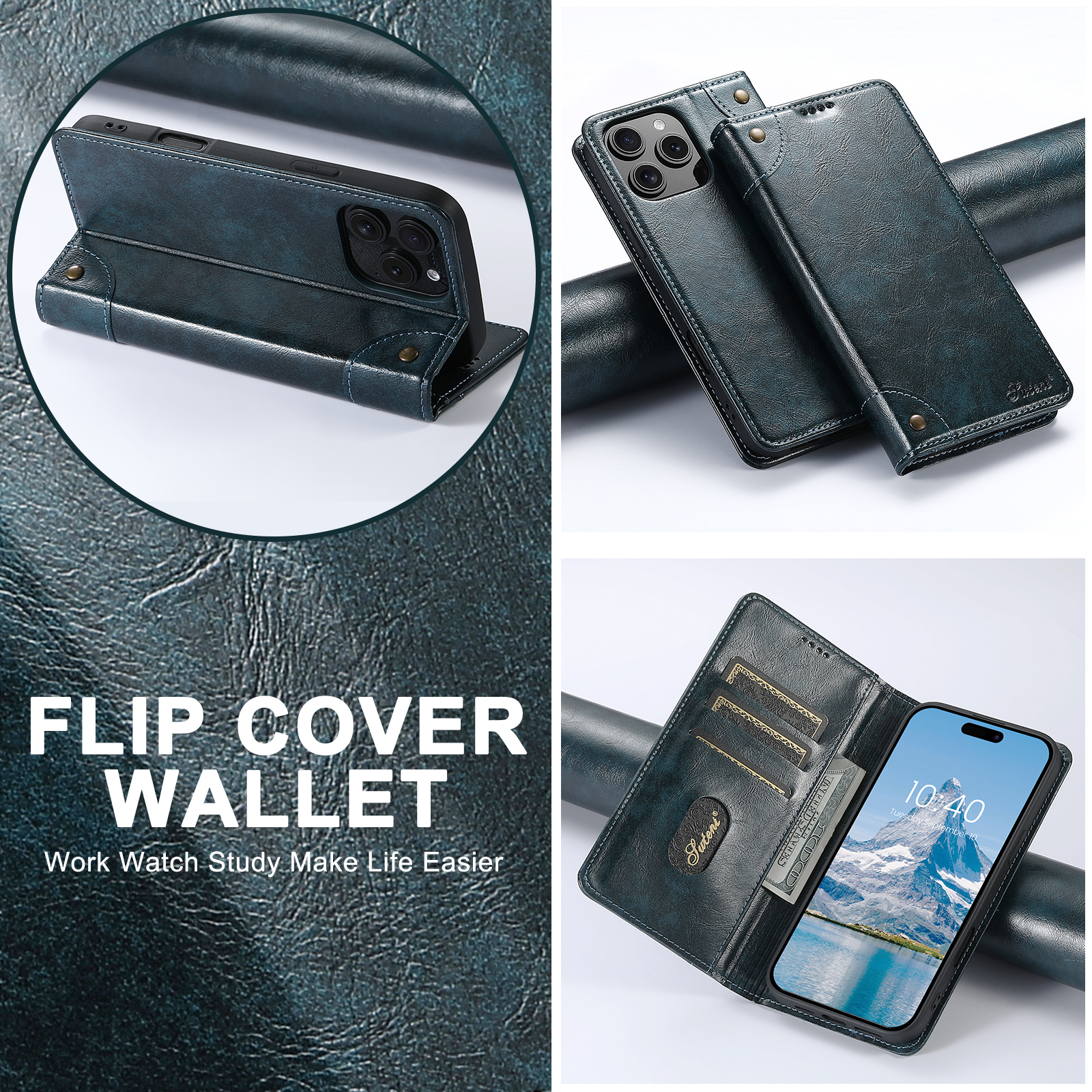 SUTENI BLK Phone Case PU Leather Card Holder Stand Wallet Magnet Flip Cover For iPhone 16 Pro Max 15 Plus 14 13 12 Mini 11
