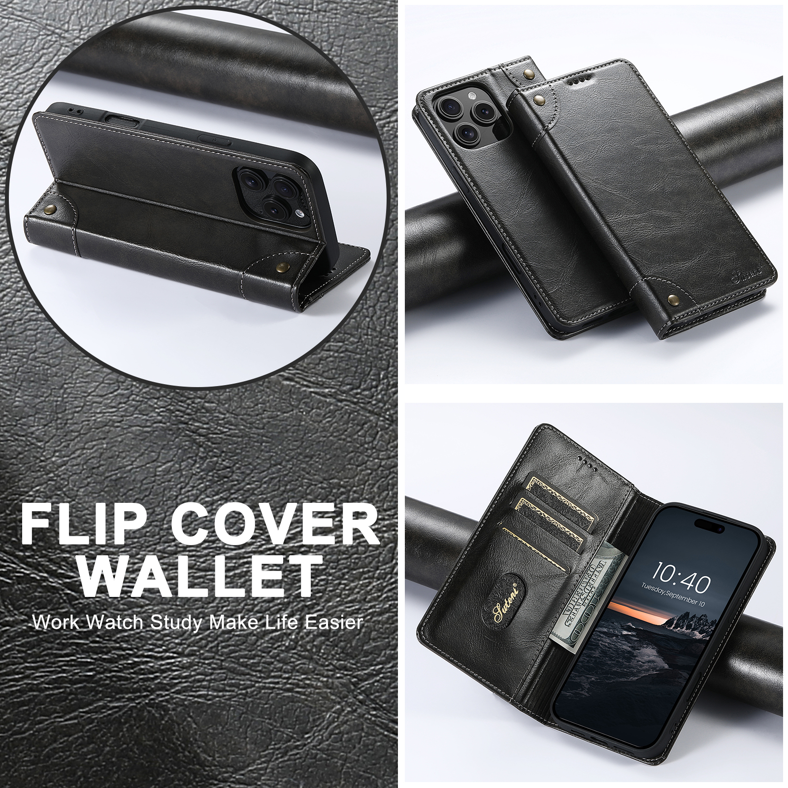 SUTENI BLK Phone Case PU Leather Card Holder Stand Wallet Magnet Flip Cover For iPhone 16 Pro Max 15 Plus 14 13 12 Mini 11
