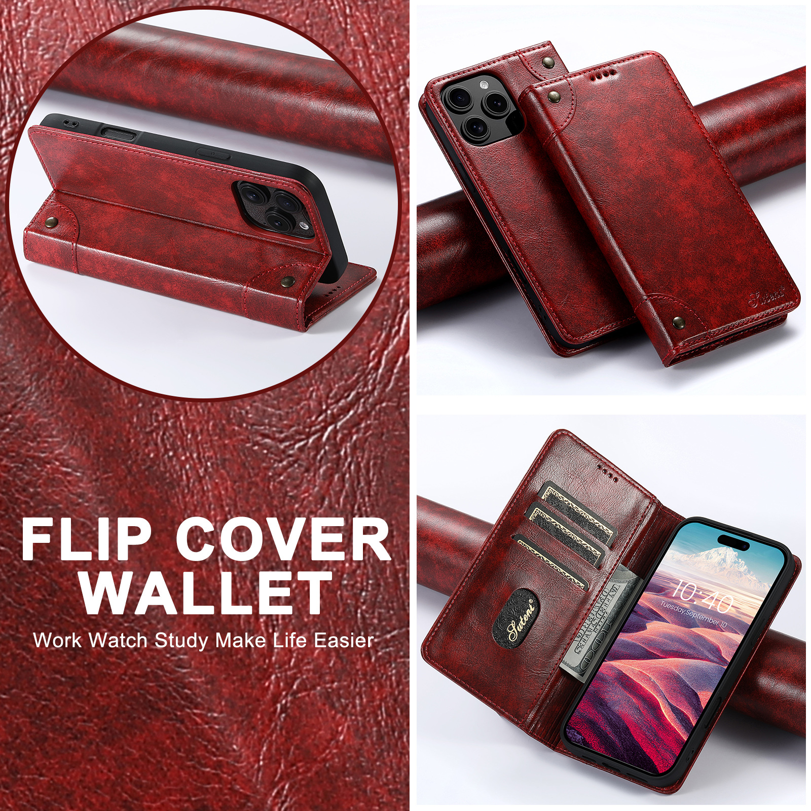 SUTENI BLK Phone Case Faux Leather Card Holder Stand Wallet Magnet Flip Cover For iPhone 17 Pro Max 16 Plus 15 14 13 mini 12 11