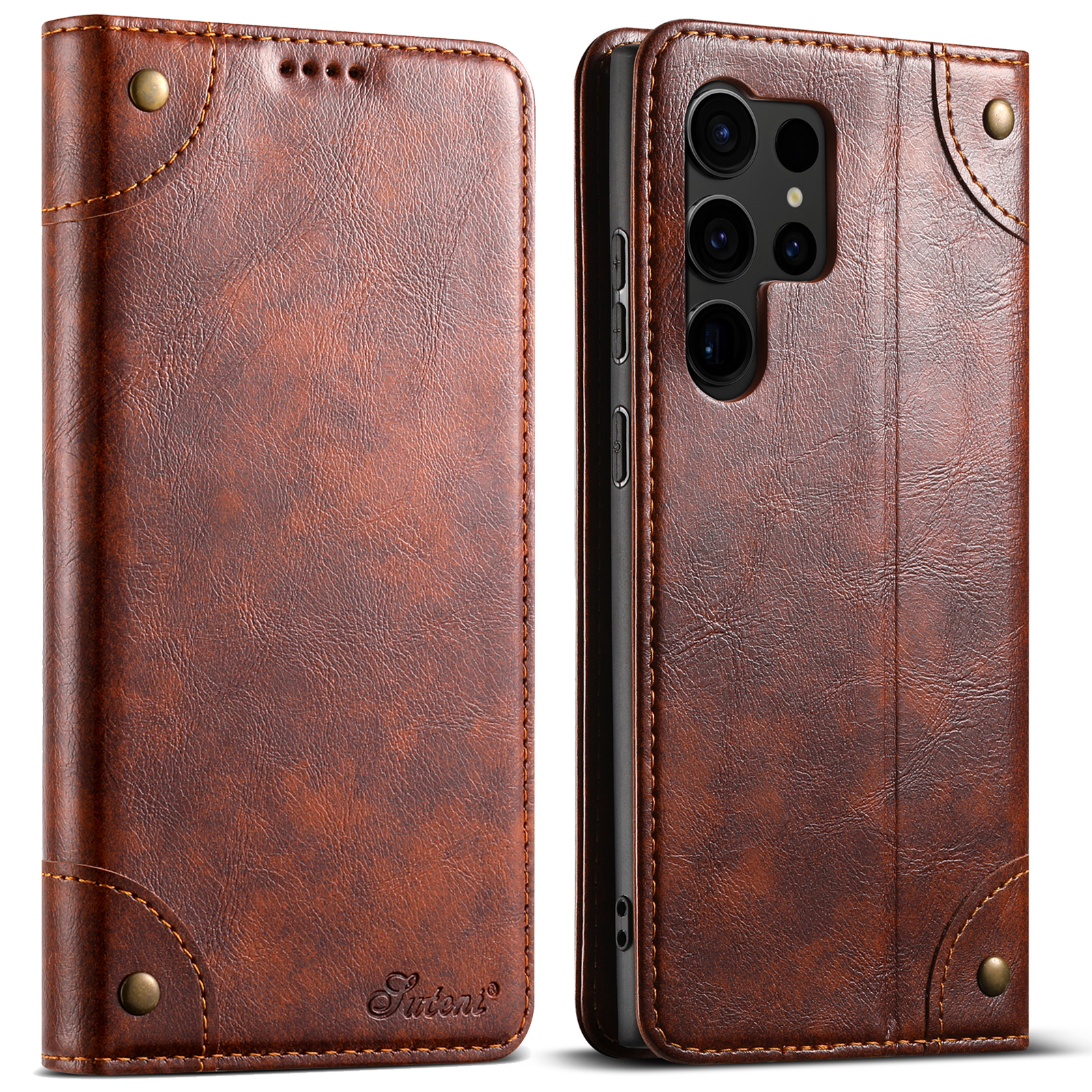 SUTENI BLK Phone Case PU Leather Card Holder Stand Wallet Magnet Flip Cover For Samsung S24Ultra S23Plus S22 Note20