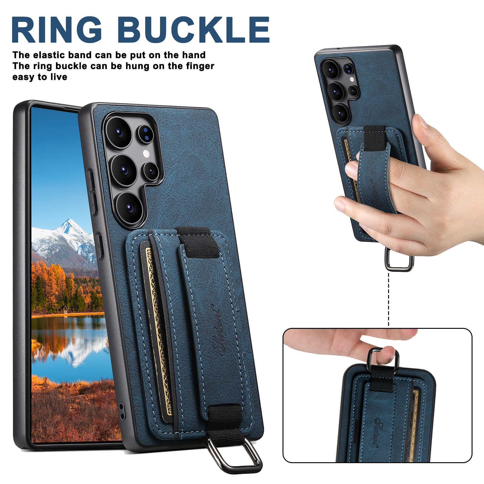 SUTENI H13LZ PU Leather Phone Case Wrist Strap Ring Buckle Card Holder Stand For Samsung S25Ultra S24Plus S23 S22 Note20