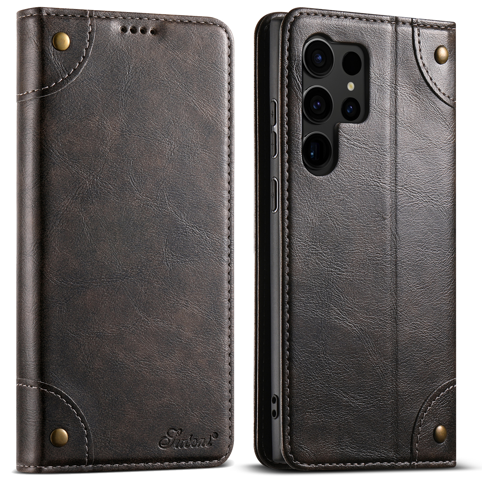 SUTENI BLK Phone Case PU Leather Card Holder Stand Wallet Magnet Flip Cover For Samsung S24Ultra S23Plus S22 Note20