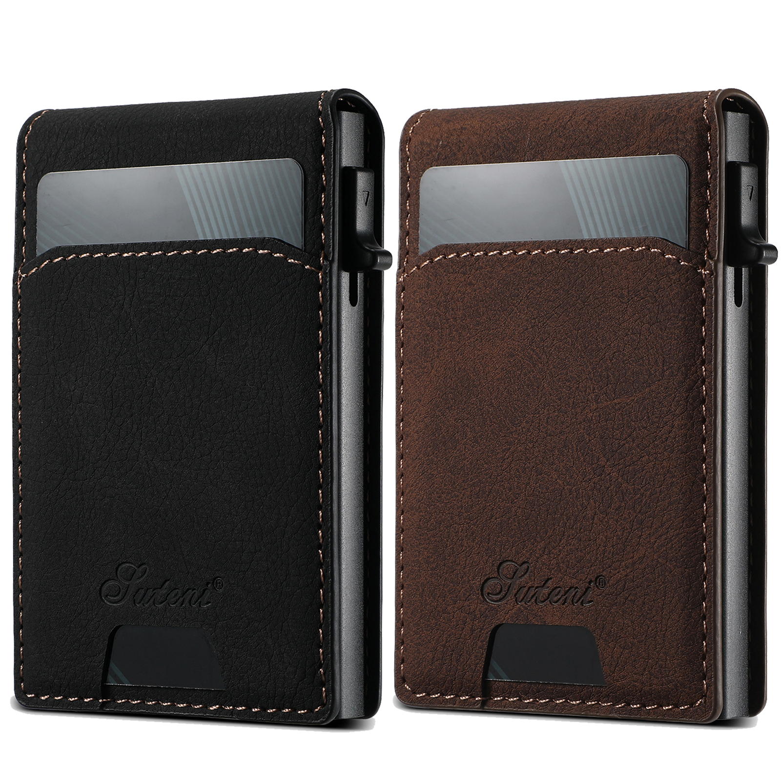 SUTENI KHLZ Luxury PU Leather Card Slot Wallet Flip Cover  Button card box Pressing The Button Automatically Ejects The Card