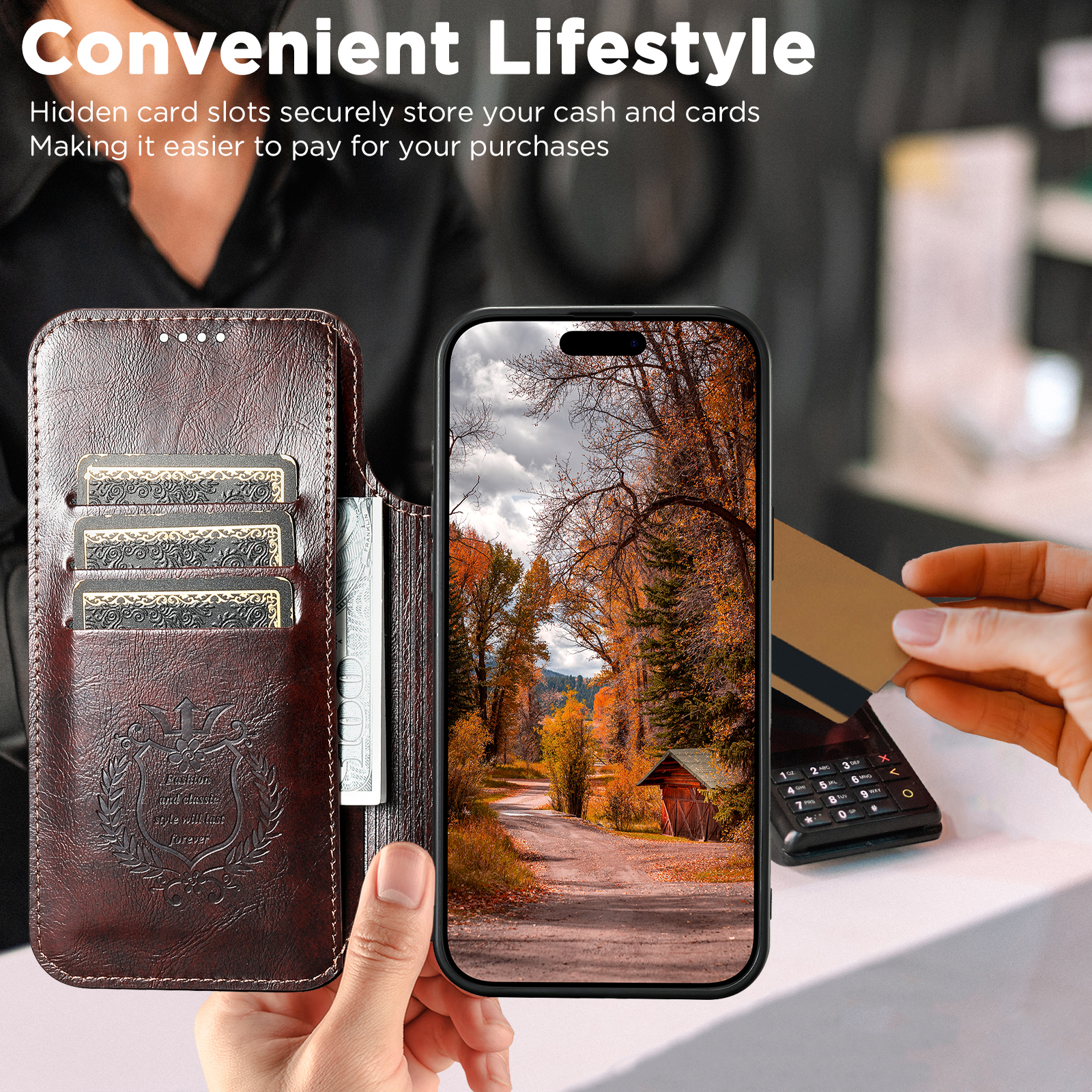 SUTENI J05 Faux Leather Wireless Charging  Card Holder Stand Wallet Magnetic buckle Phone Case For iPhone 17 Pro Max 16 Plus 15 14 13 12