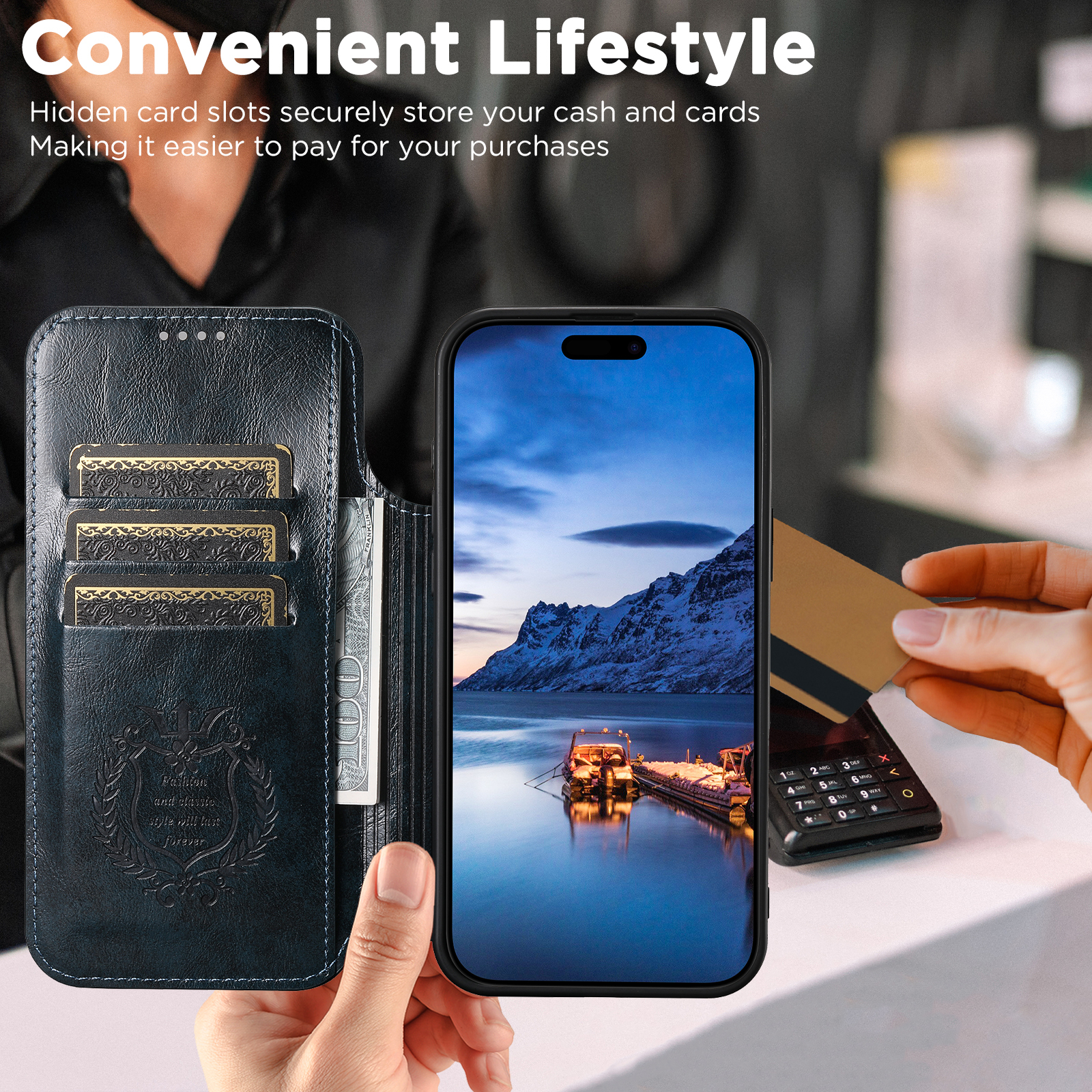 SUTENI J05 Faux Leather Wireless Charging  Card Holder Stand Wallet Magnetic buckle Phone Case For iPhone 17 Pro Max 16 Plus 15 14 13 12