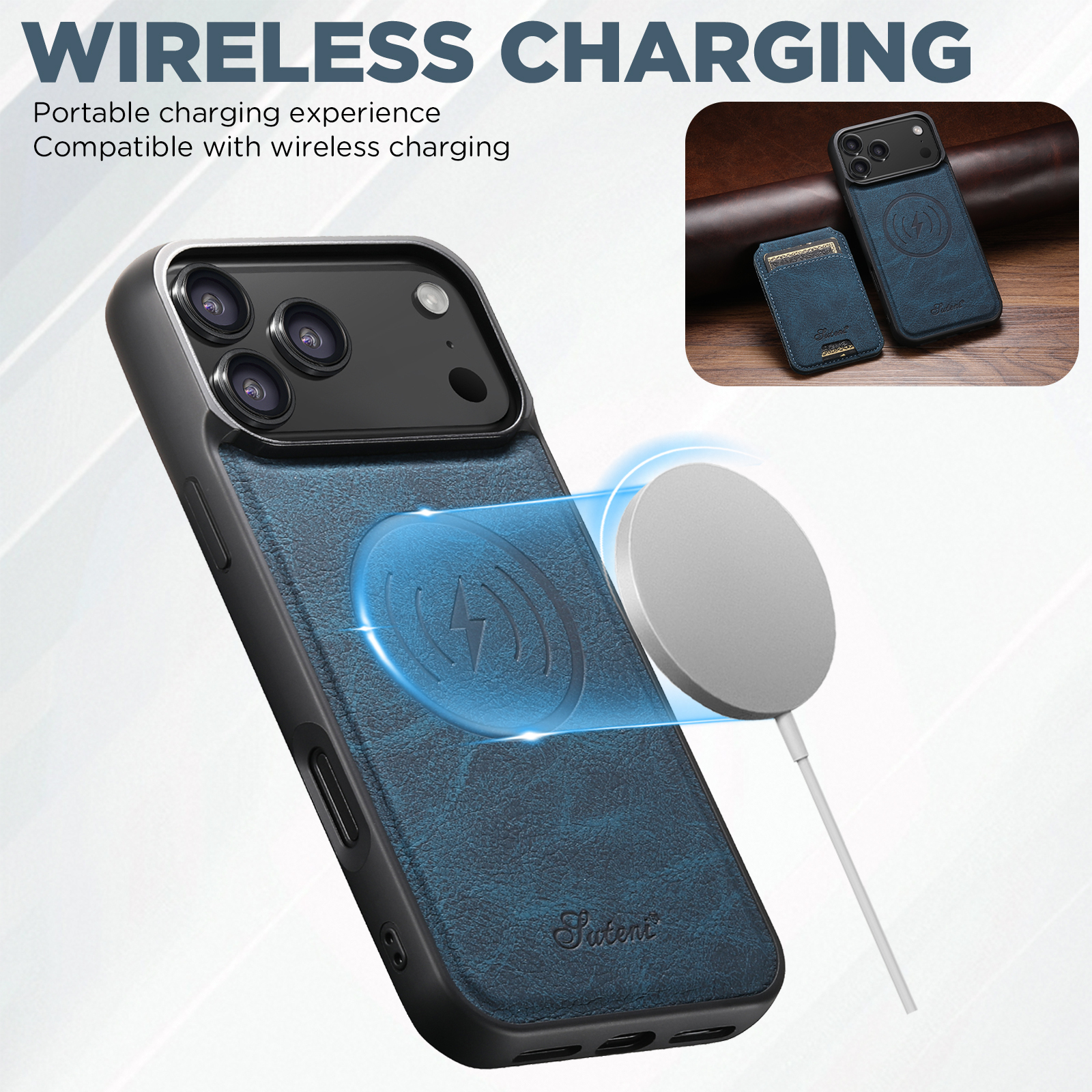 SUTENI H16 Wireless Charging Phone Case Magnet Card Holder Stand Faux Leather For iPhone 17 Pro Max 16 Plus 15 14 13 12