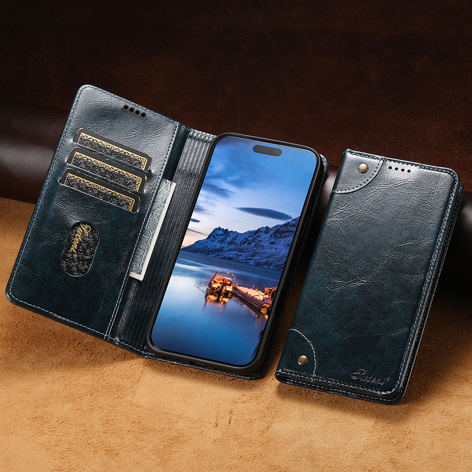 SUTENI BLK Phone Case Faux Leather Card Holder Stand Wallet Magnet Flip Cover For iPhone 17 Pro Max 16 Plus 15 14 13 12