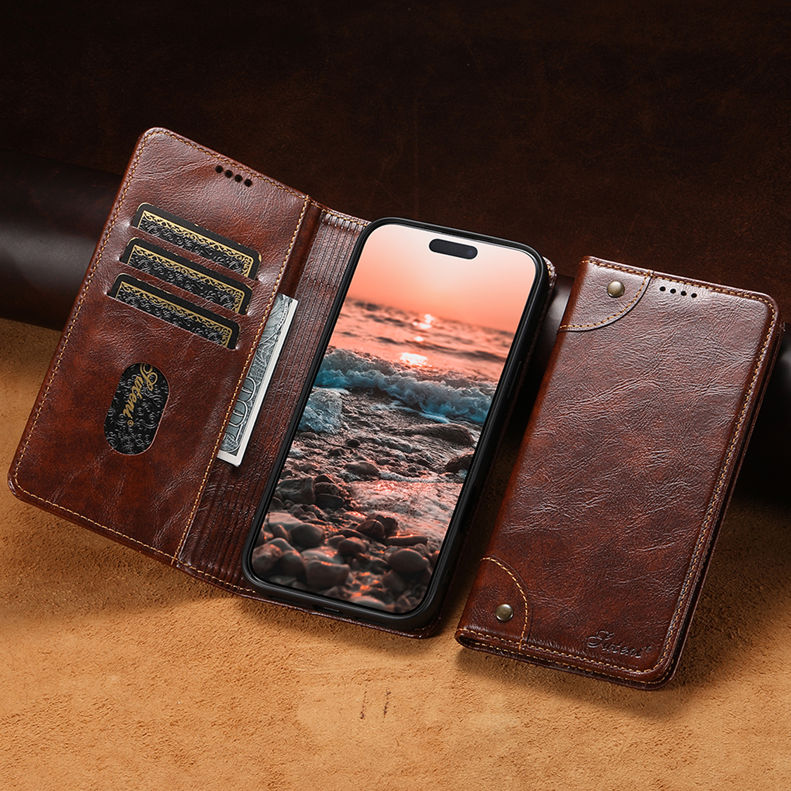 SUTENI BLK Phone Case Faux Leather Card Holder Stand Wallet Magnet Flip Cover For iPhone 17 Pro Max 16 Plus 15 14 13 12