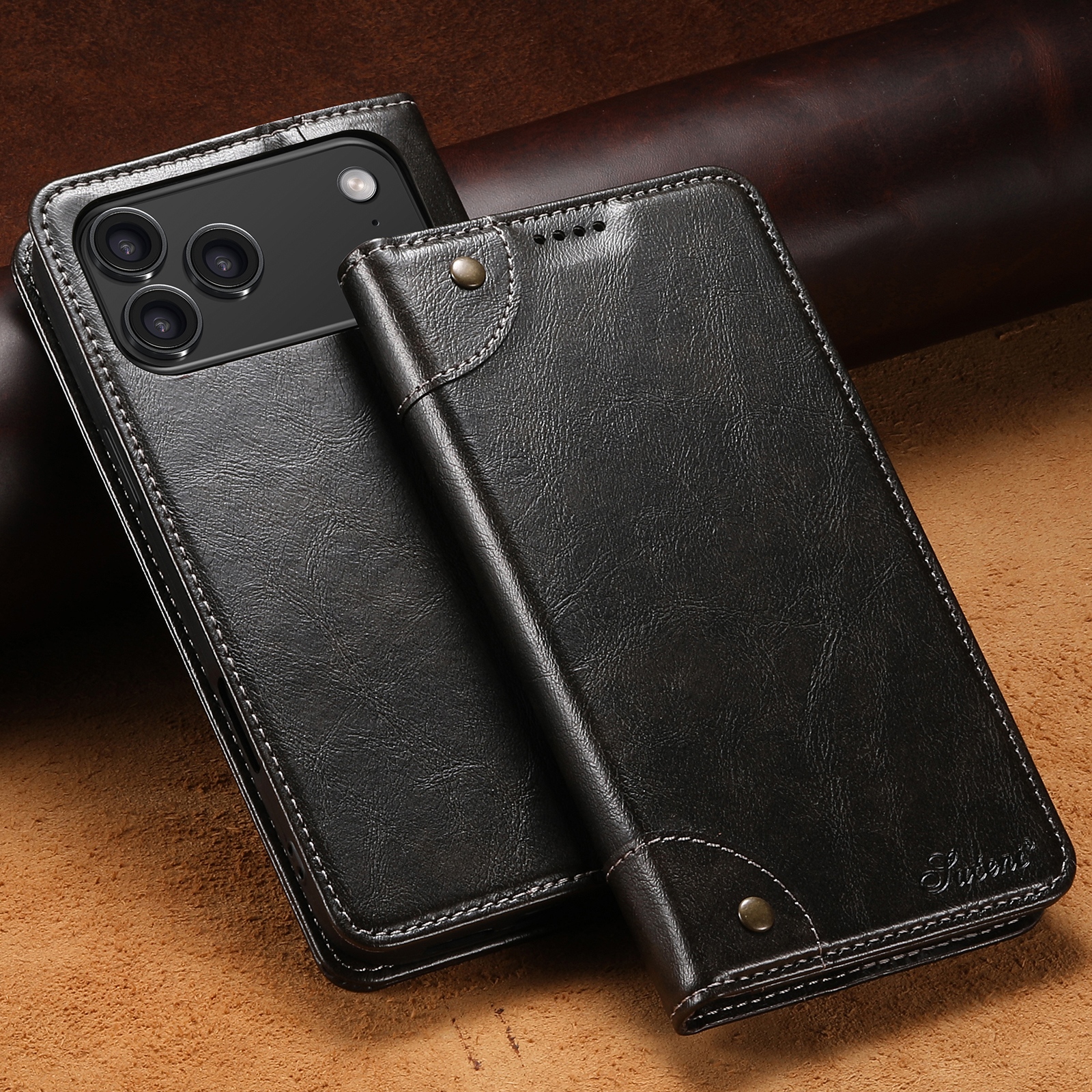 SUTENI BLK Phone Case Faux Leather Card Holder Stand Wallet Magnet Flip Cover For iPhone 17 Pro Max 16 Plus 15 14 13 12