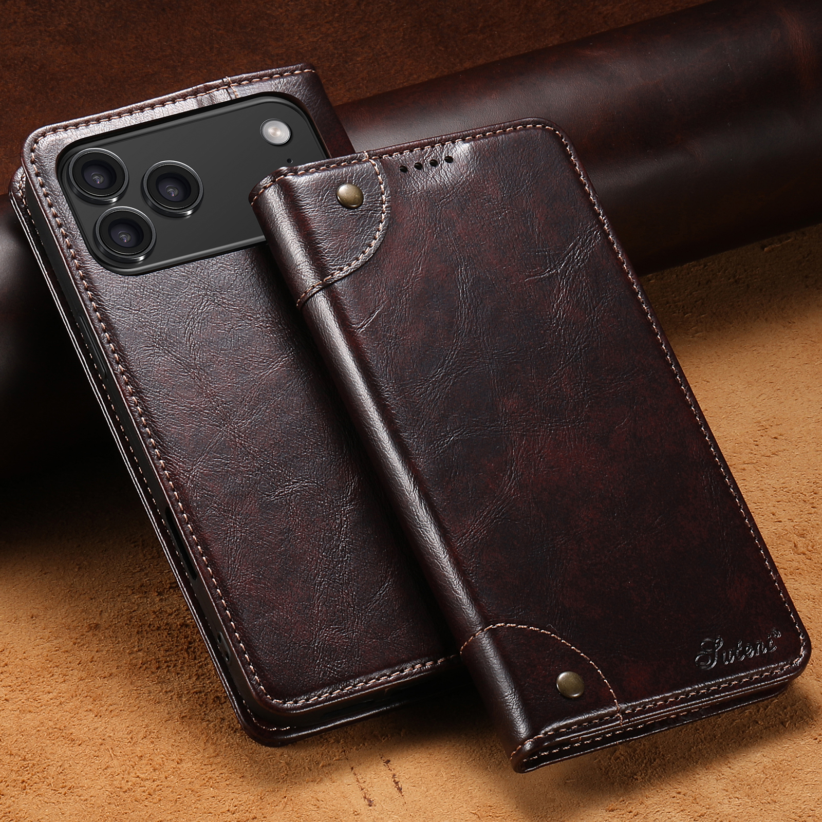 SUTENI BLK Phone Case Faux Leather Card Holder Stand Wallet Magnet Flip Cover For iPhone 17 Pro Max 16 Plus 15 14 13 12