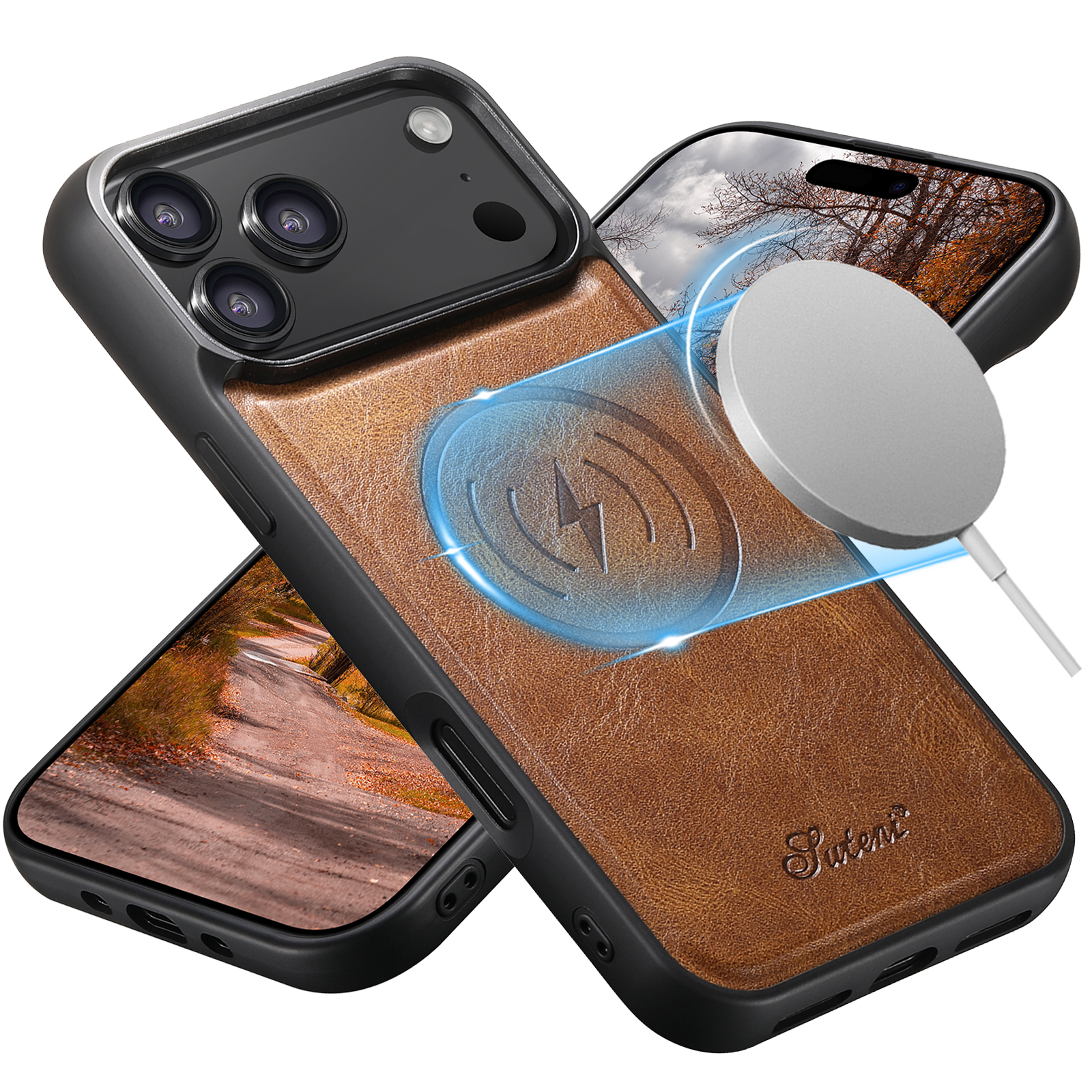 SUTENI H15DK Luxury Faux Leather Oil Wax Phone Case For iPhone 17 Pro Max 16 Plus 15 14 13 12