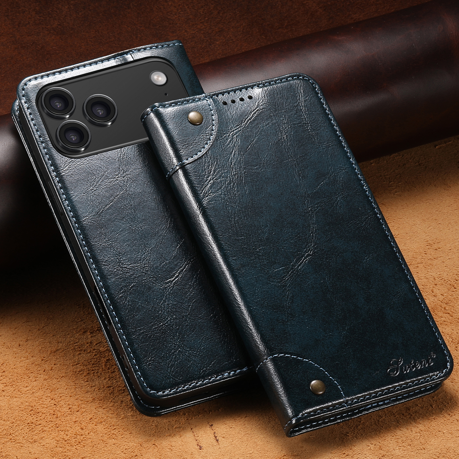SUTENI BLK Phone Case Faux Leather Card Holder Stand Wallet Magnet Flip Cover For iPhone 17 Pro Max 16 Plus 15 14 13 12