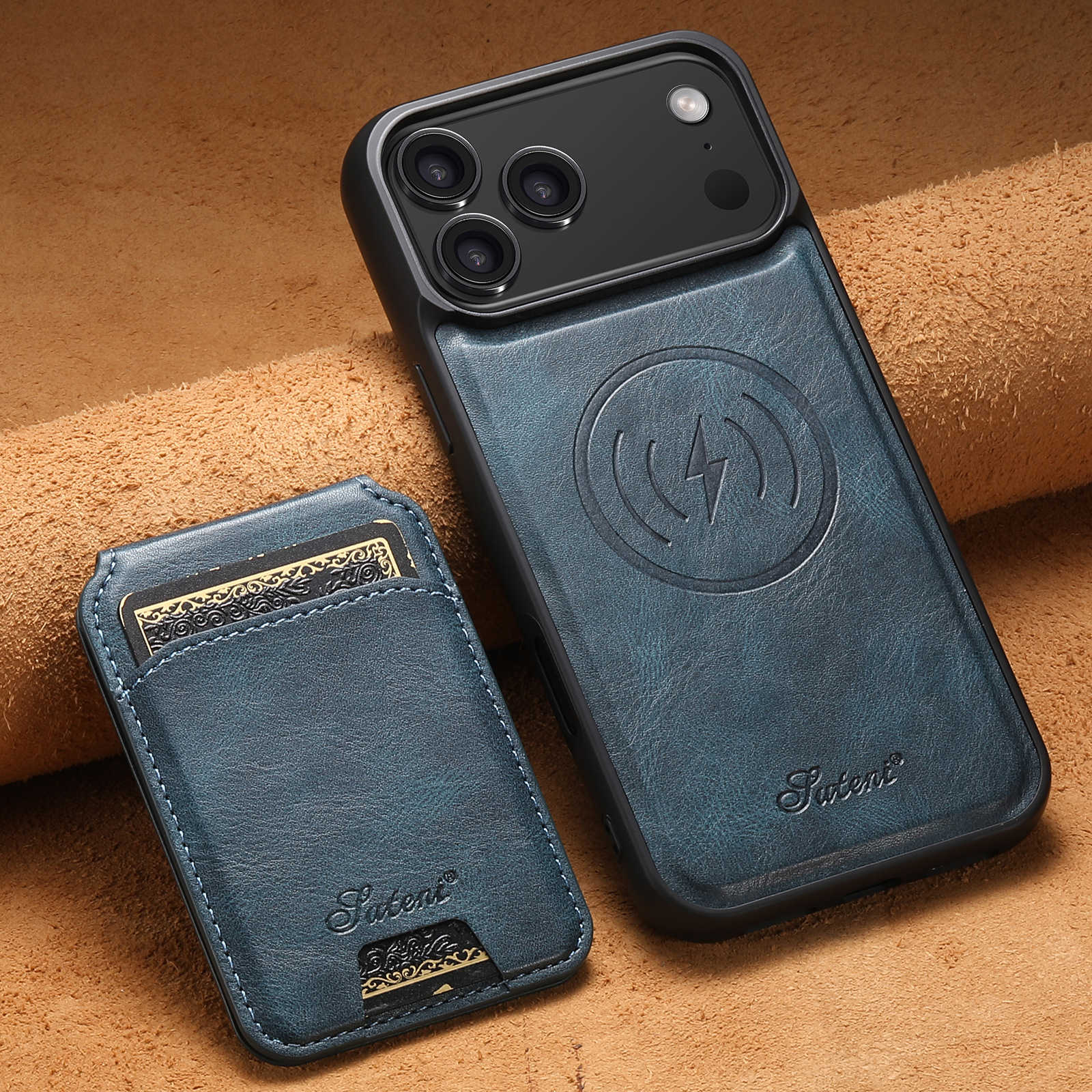 SUTENI H15 Wireless Charging Faux Leather Magnet Card Holder Stand Picture frame Phone Case For iPhone 17 Pro Max 16 Plus 15 14 13 12