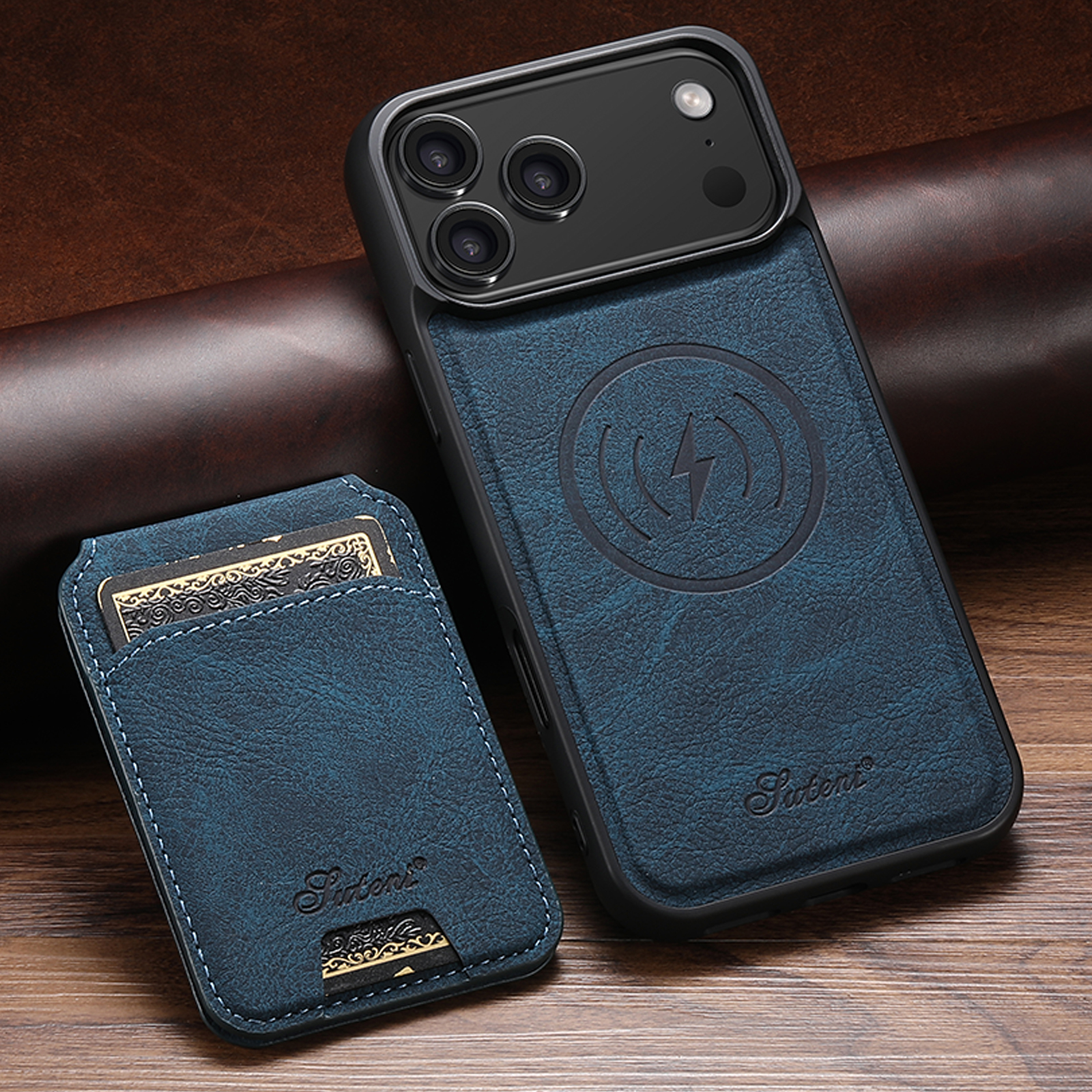 SUTENI H16 Wireless Charging Phone Case Magnet Card Holder Stand Faux Leather For iPhone 17 Pro Max 16 Plus 15 14 13 12